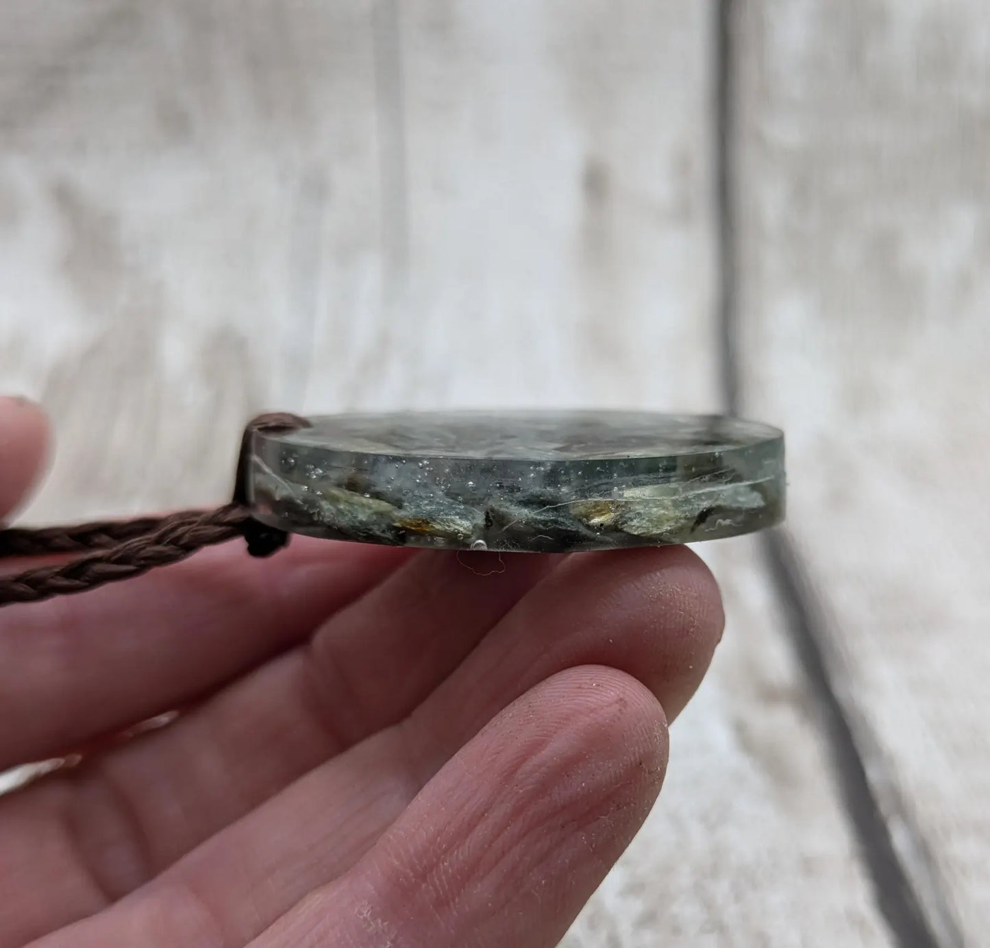 Mixed Pounamu Jade Chip Pendant – New Zealand Greenstone in Resin, Māori Inspired Necklace.