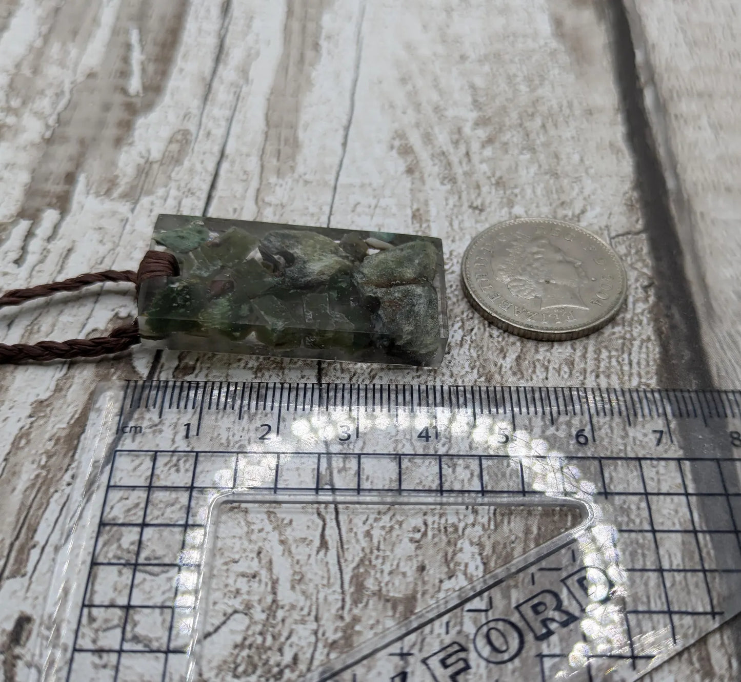 Mixed Pounamu Jade Chip Pendant – New Zealand Greenstone in Resin, Māori Inspired Necklace.