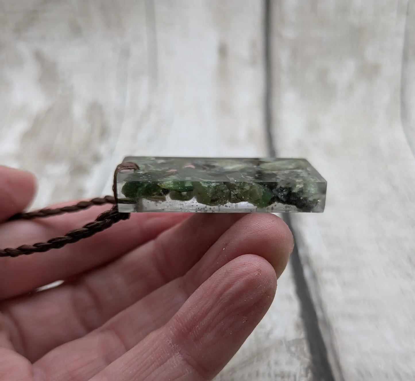 Mixed Pounamu Jade Chip Pendant – New Zealand Greenstone in Resin, Māori Inspired Necklace.