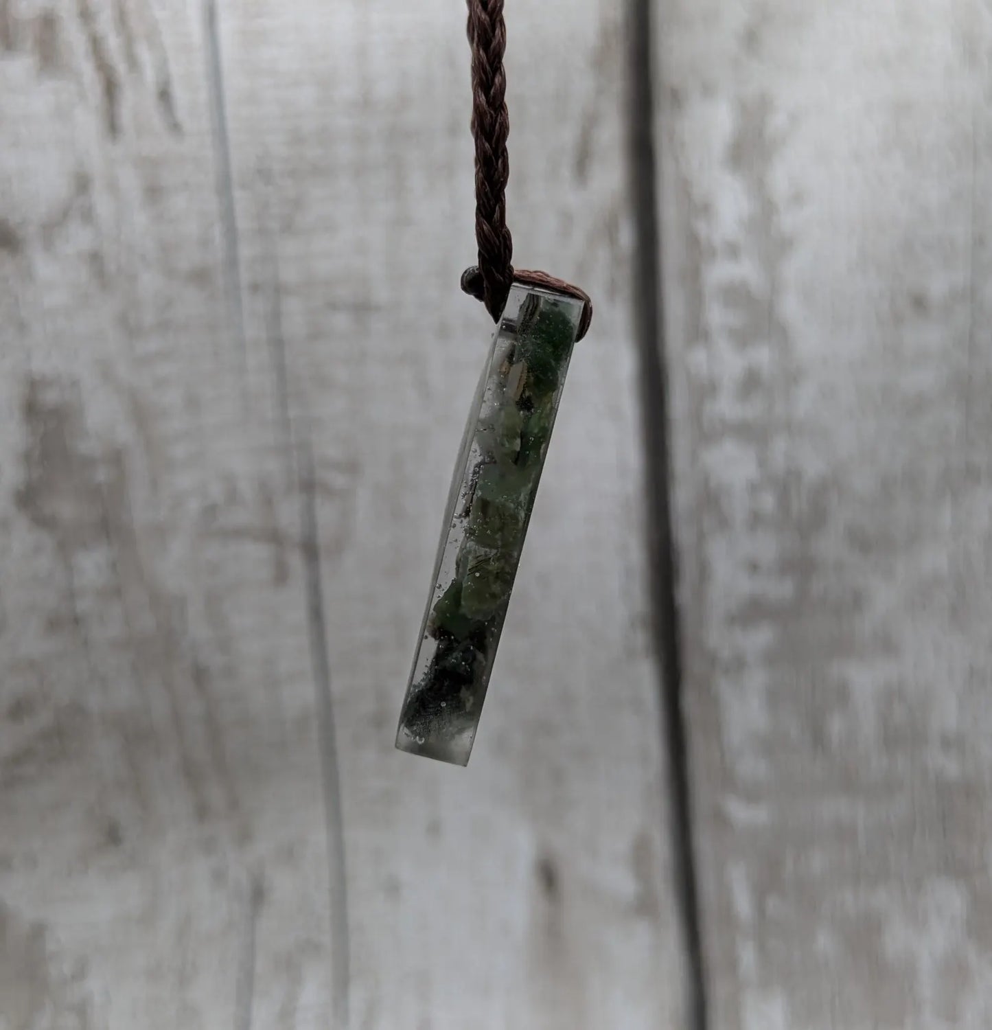 Mixed Pounamu Jade Chip Pendant – New Zealand Greenstone in Resin, Māori Inspired Necklace.