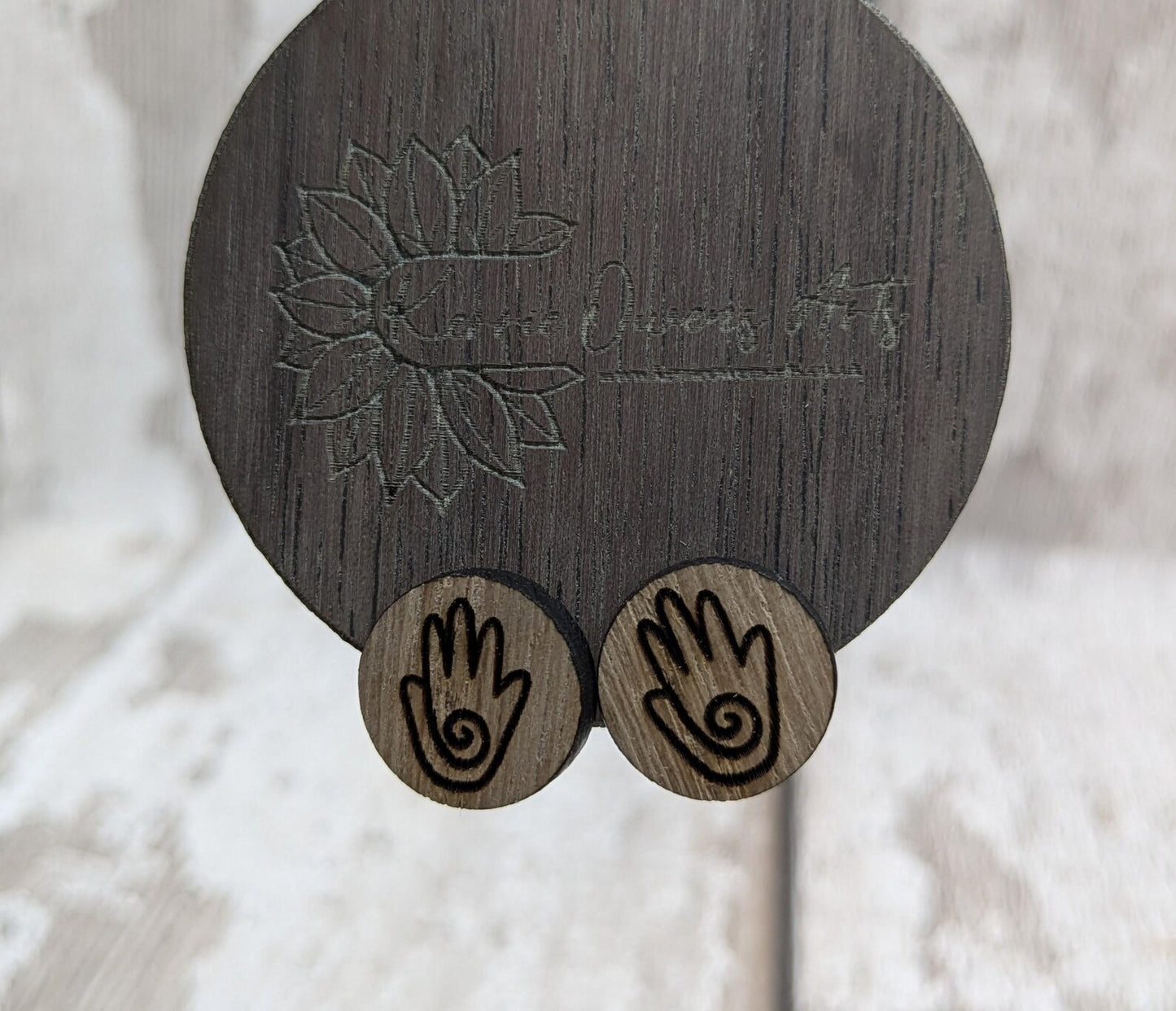 Sweet chesnut healing hands stud earrings with stainless steel findings.