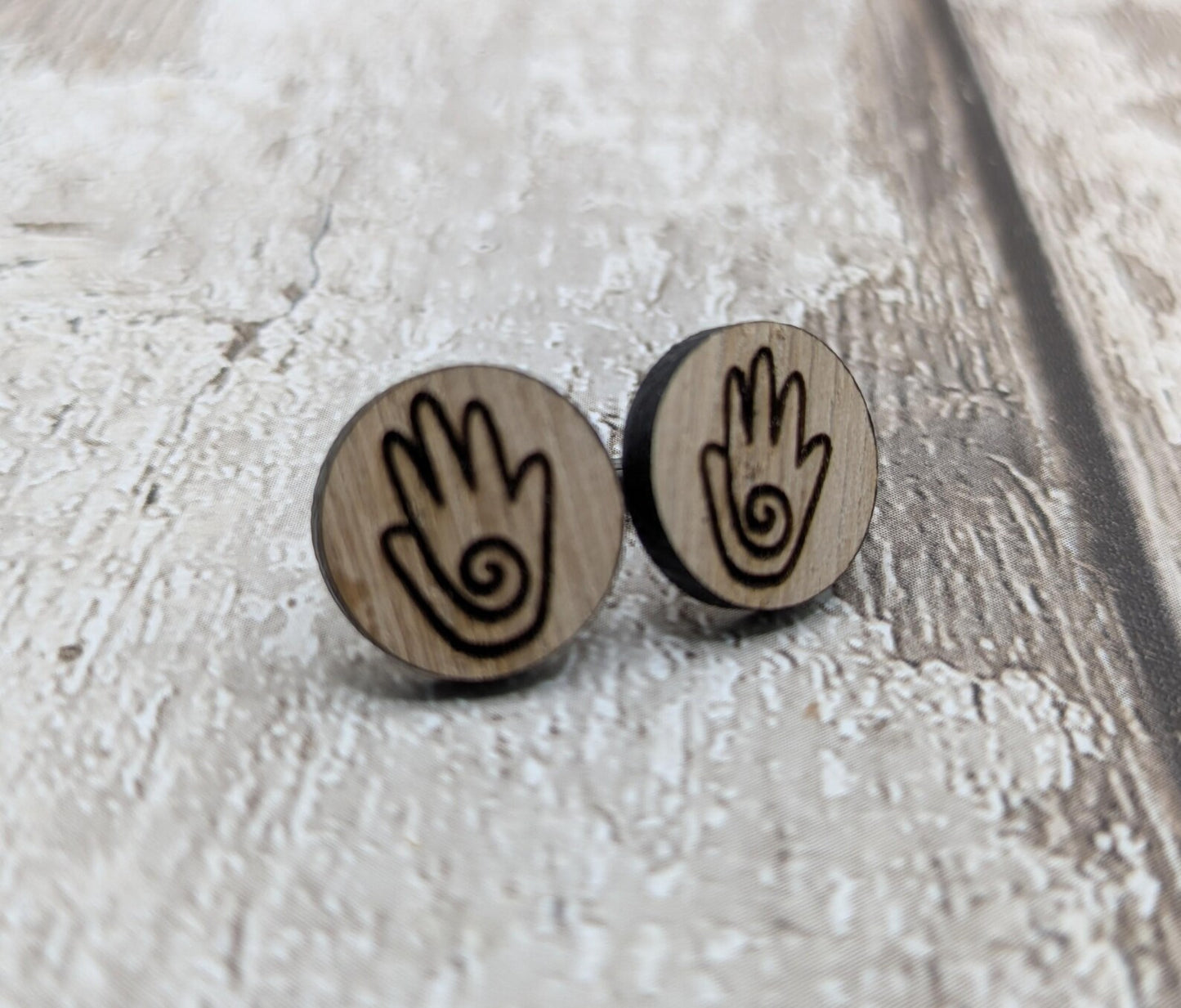 Sweet chesnut healing hands stud earrings with stainless steel findings.