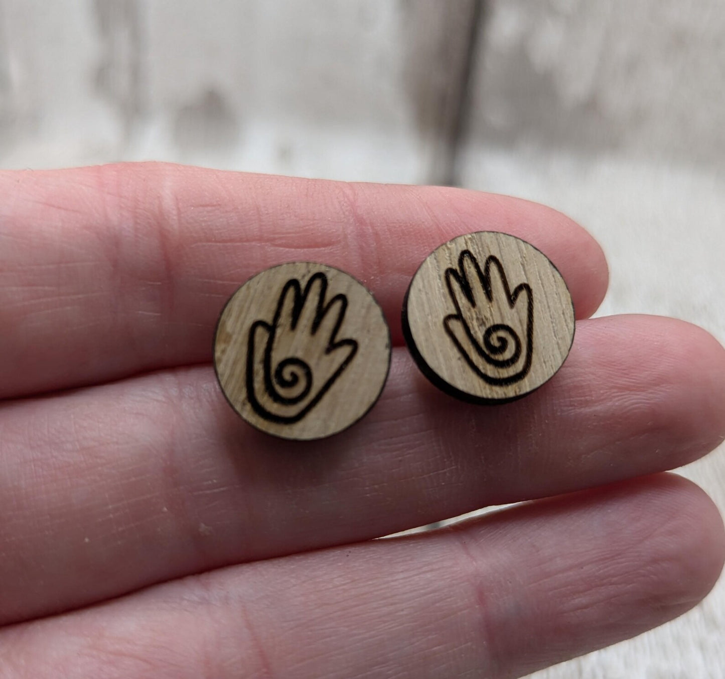 Sweet chesnut healing hands stud earrings with stainless steel findings.