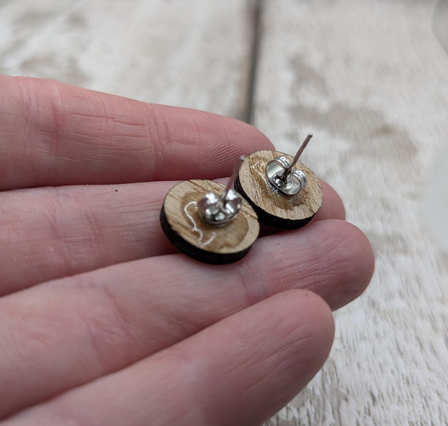 Sweet chesnut healing hands stud earrings with stainless steel findings.