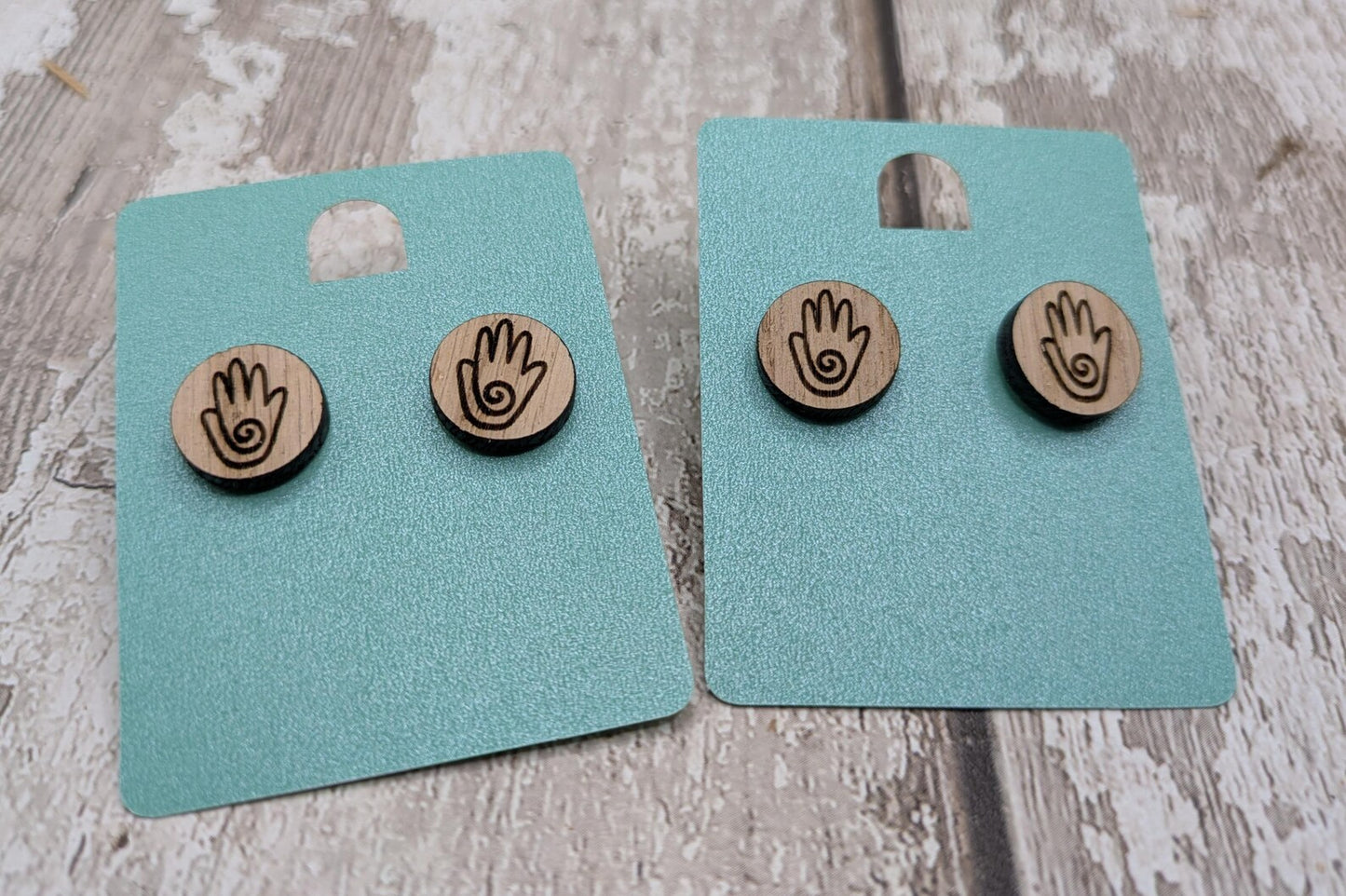 Sweet chesnut healing hands stud earrings with stainless steel findings.