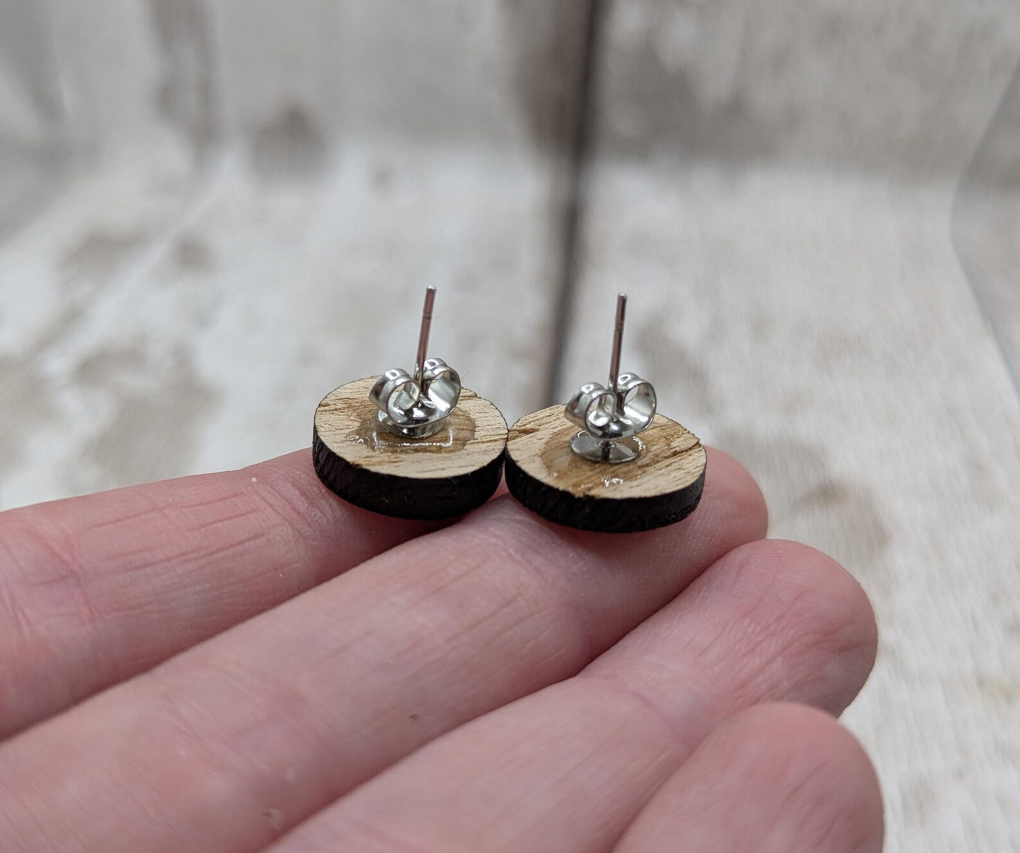 Sweet chestnut leaf studs with stainless steel findings.