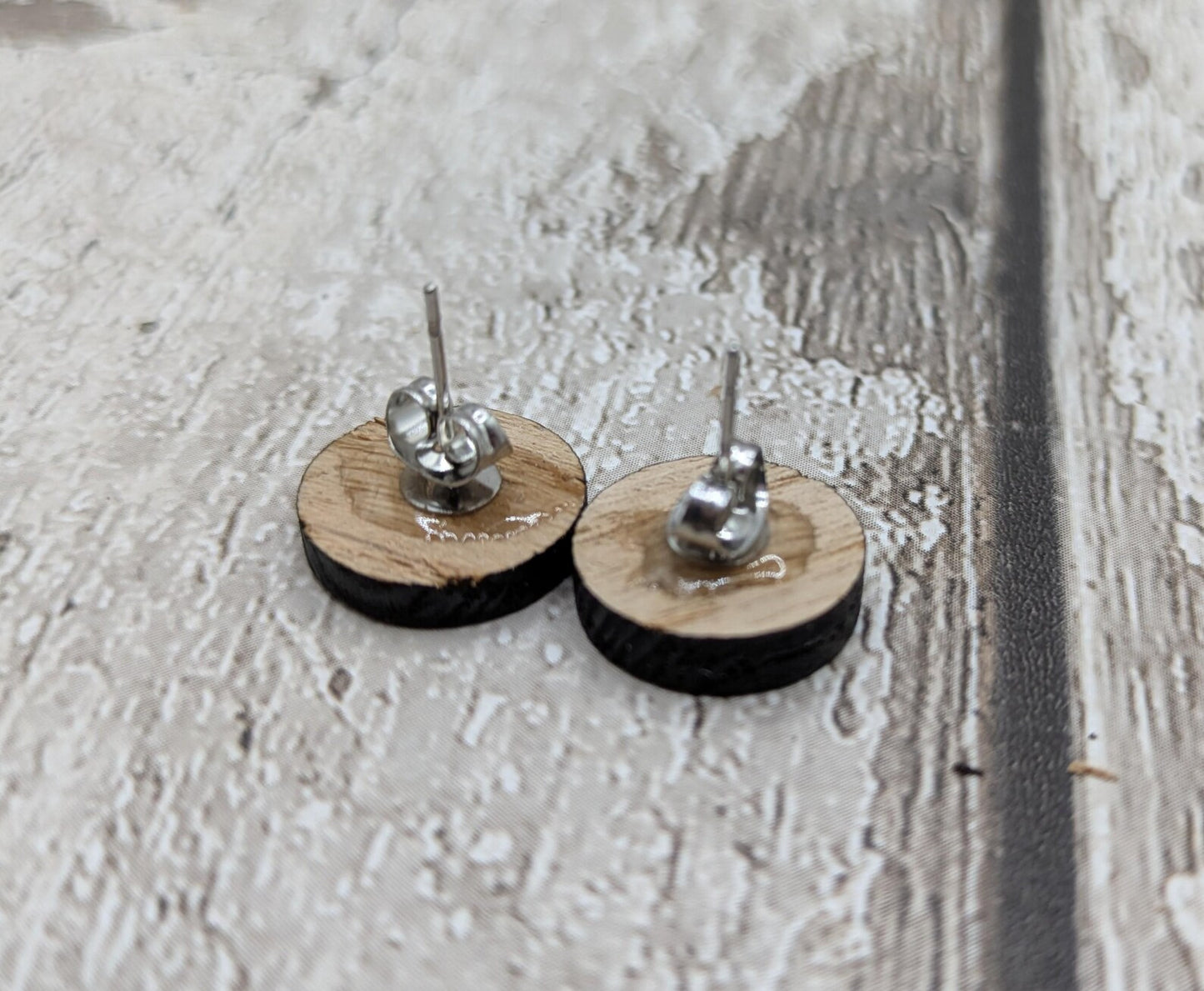 Sweet chestnut leaf studs with stainless steel findings.