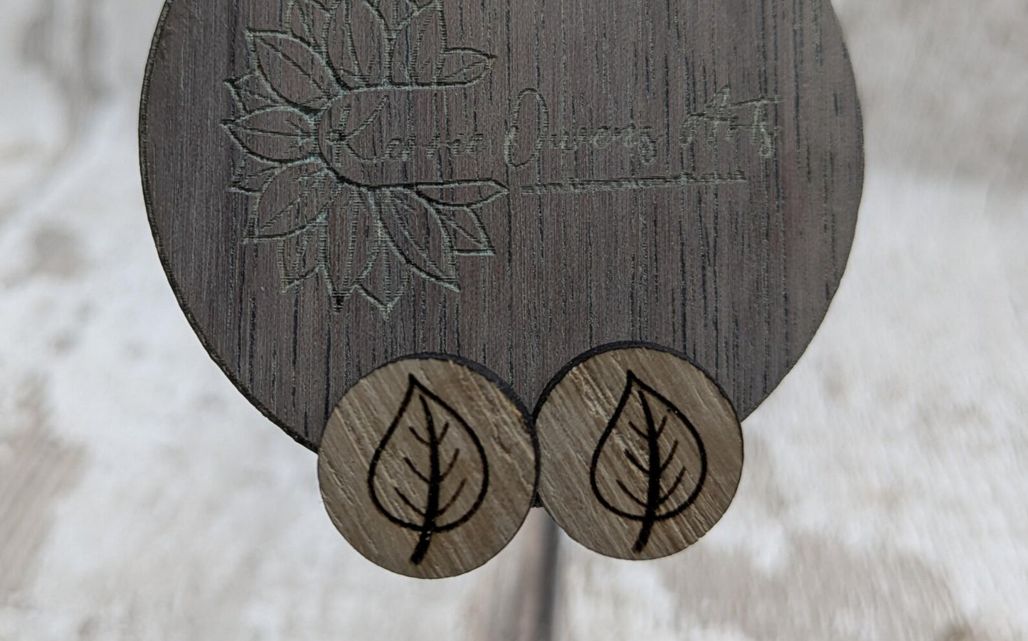 Sweet chestnut leaf studs with stainless steel findings.