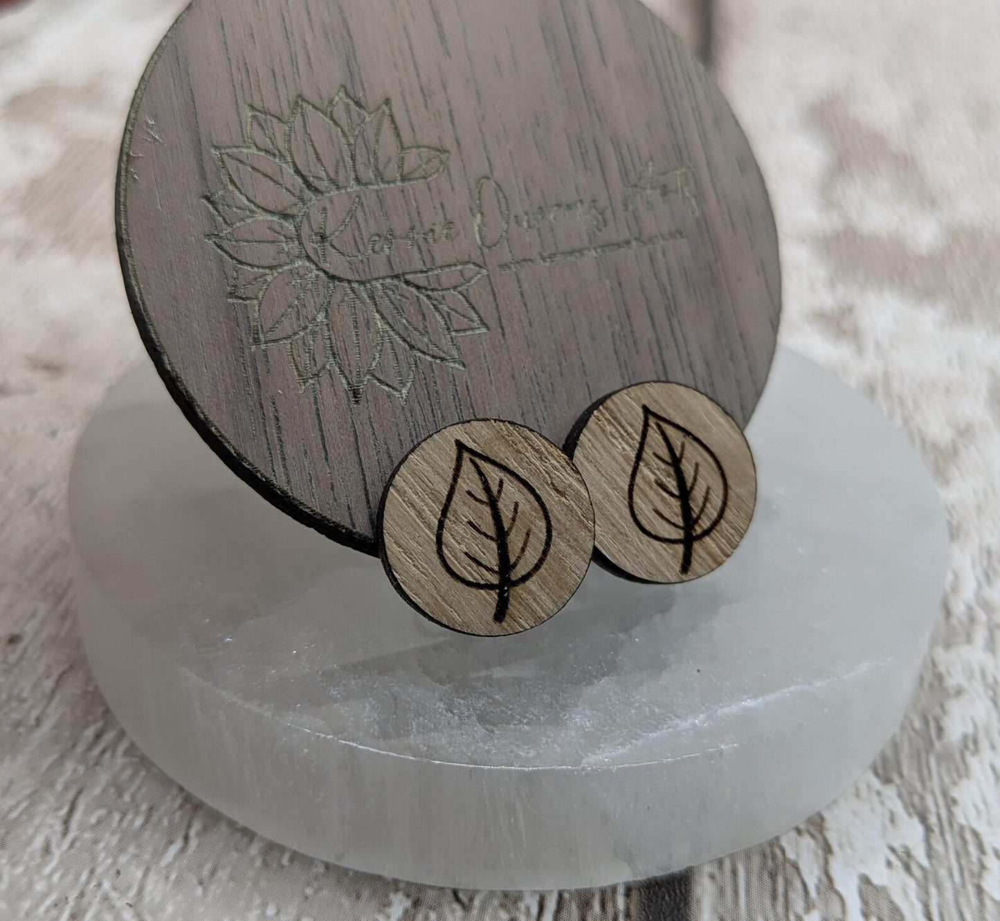 Sweet chestnut leaf studs with stainless steel findings.