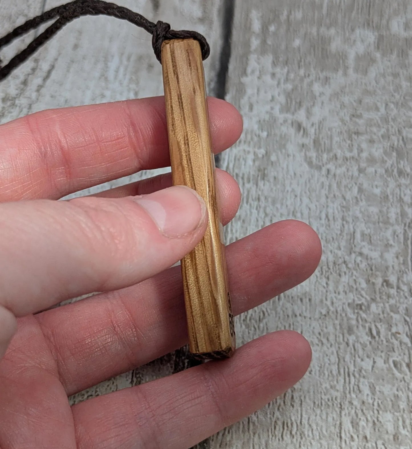 Whiskey Barrel Oak Teardrop pendant with laser printed triskele.