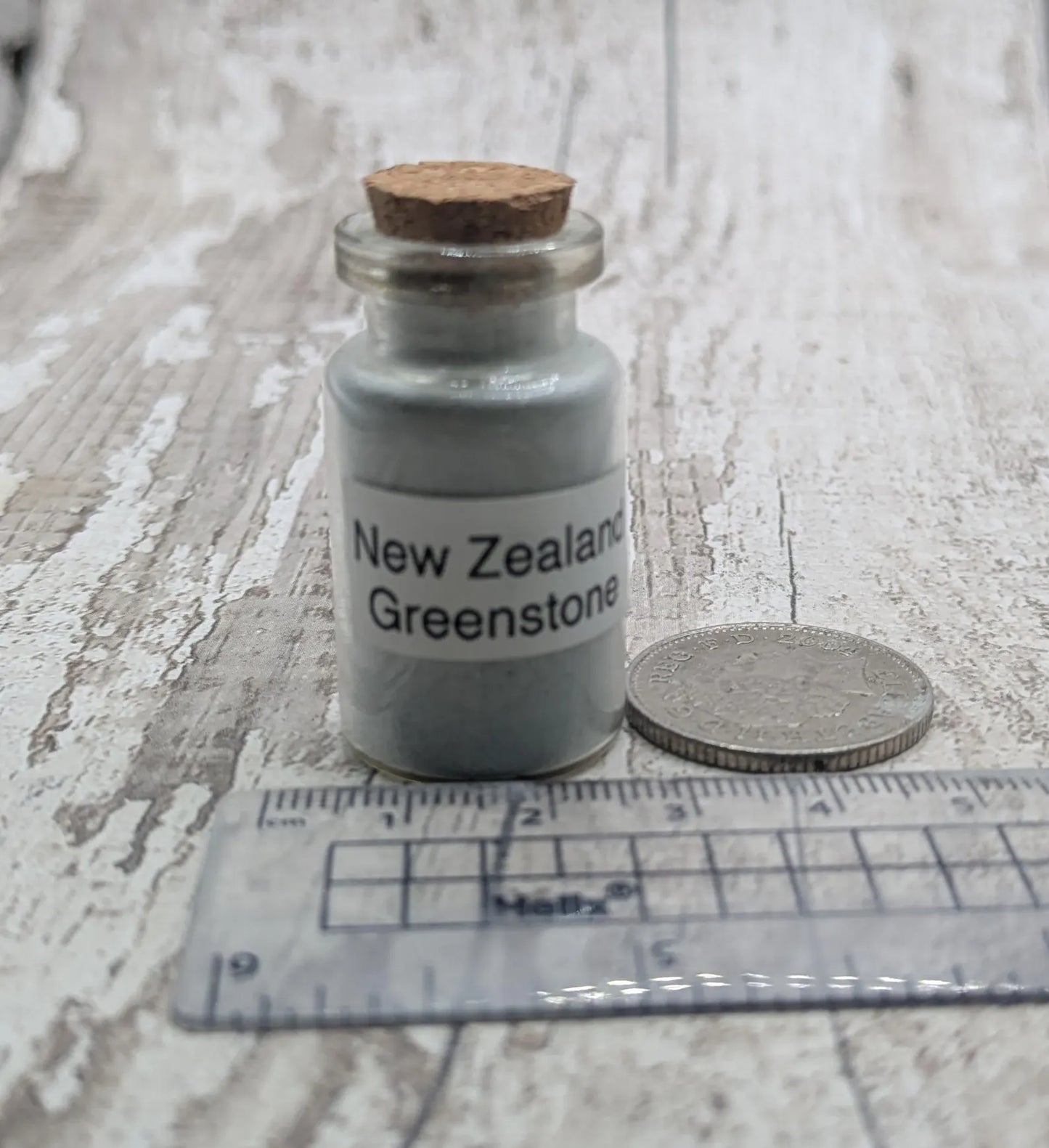 Unrefined powdered New Zealand Pounamu greenstone pigment.