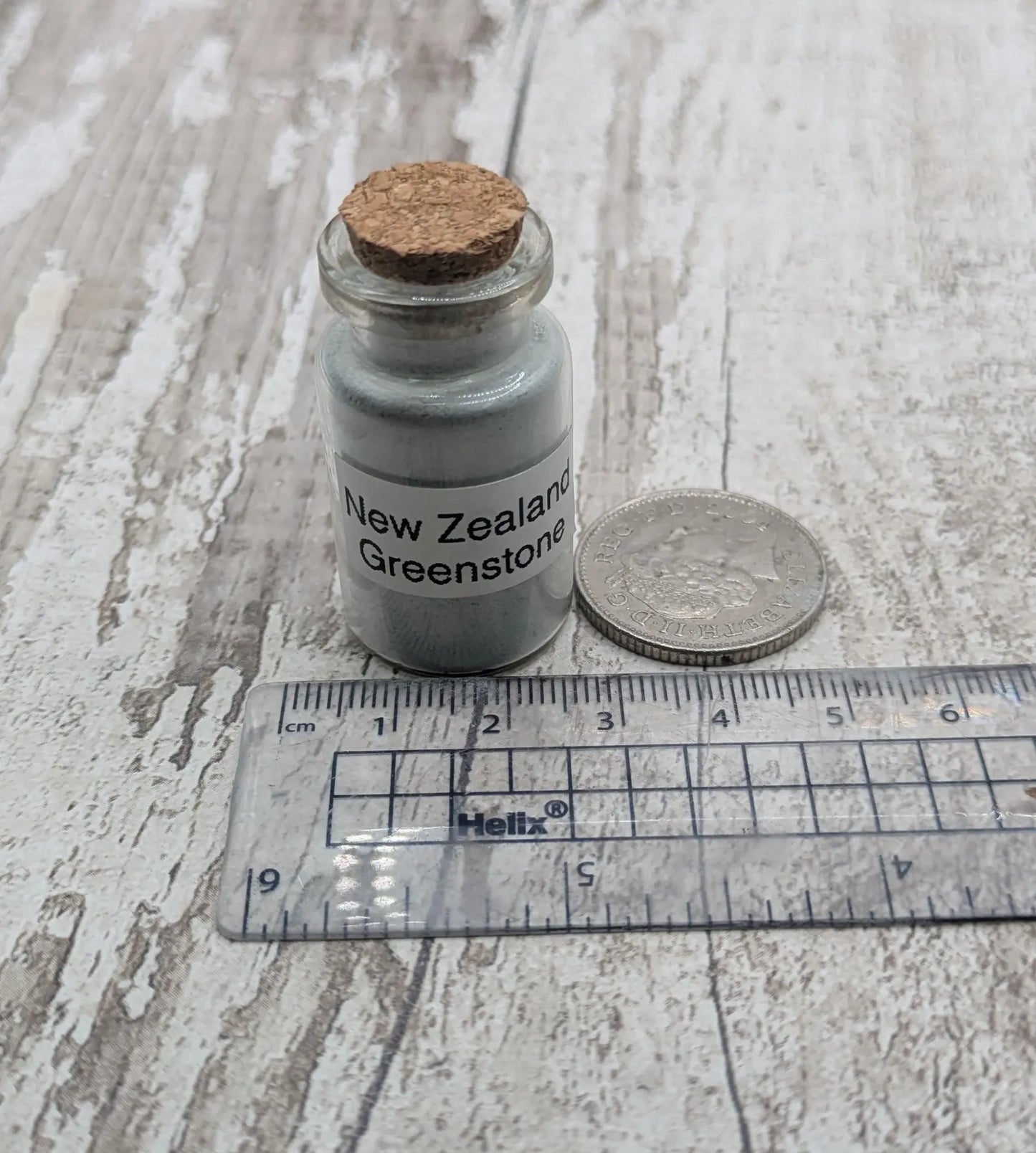 Unrefined powdered New Zealand Pounamu greenstone pigment.