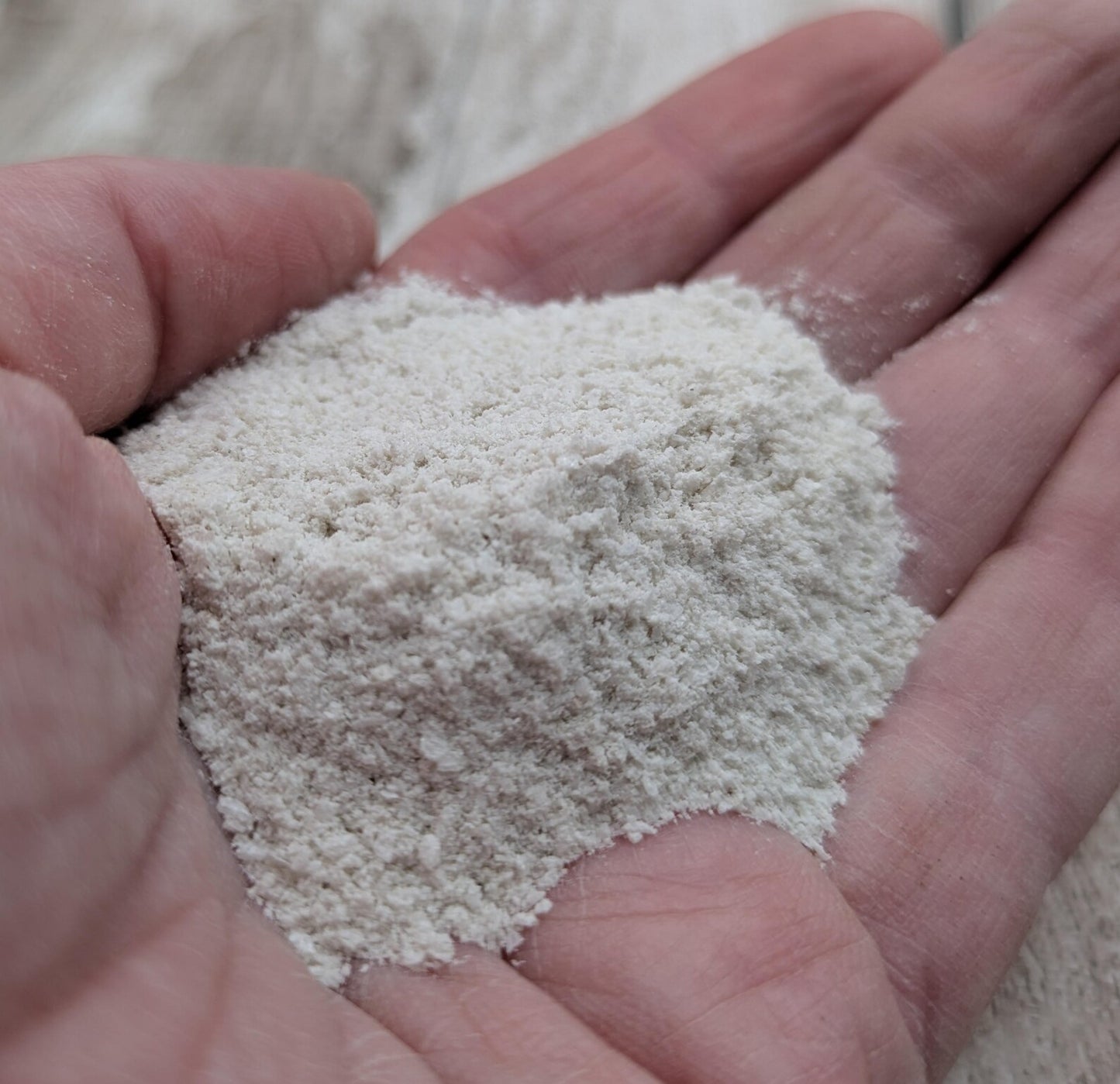 Unrefined powdered sheppy selenite paint pigment.