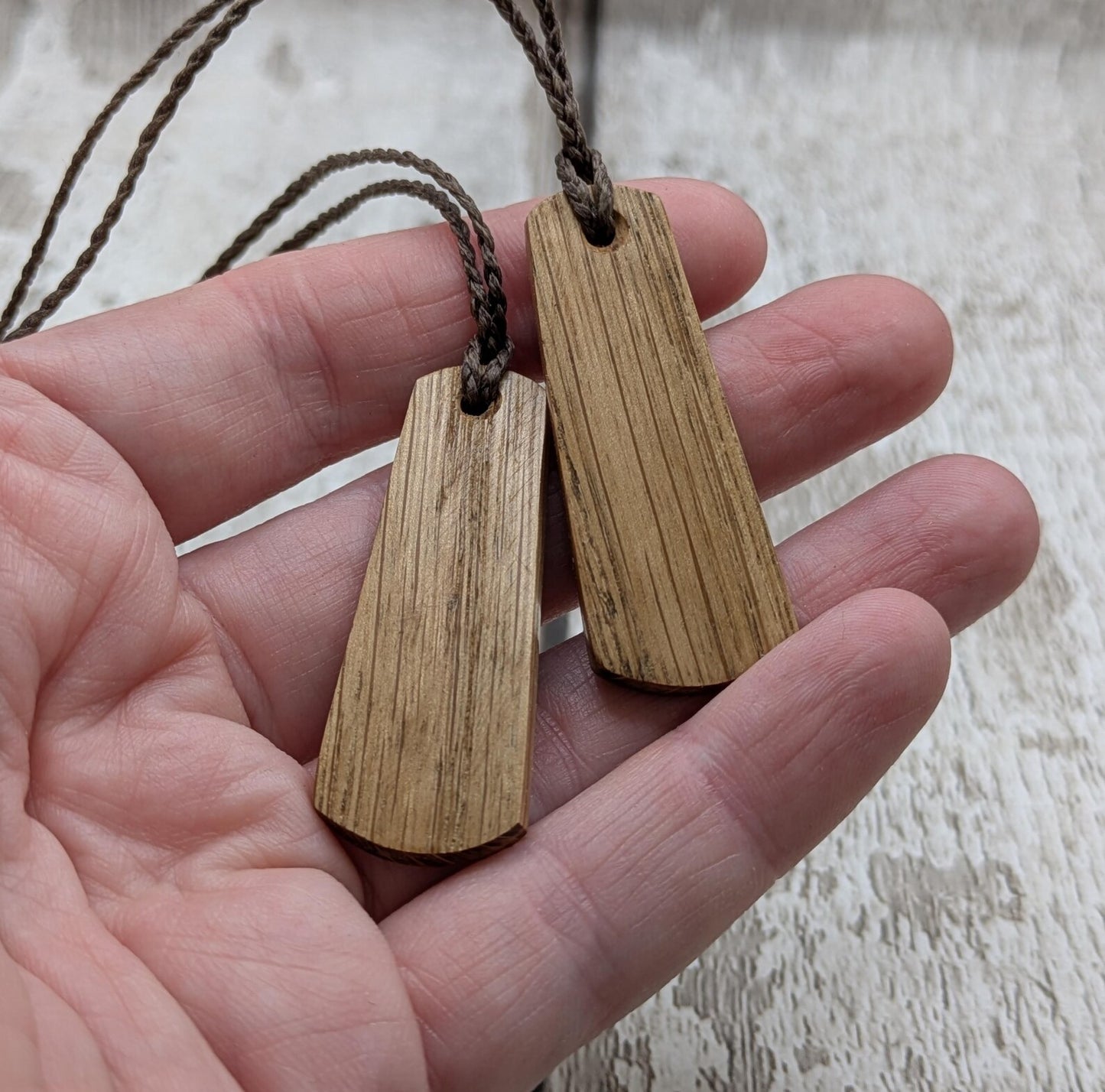 Oak wood witches protection symbol roimata tear drop laser printed pendant.