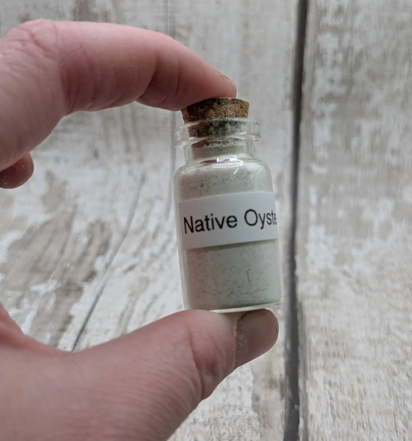 Unrefined powdered peach native oyster shell paint pigment.