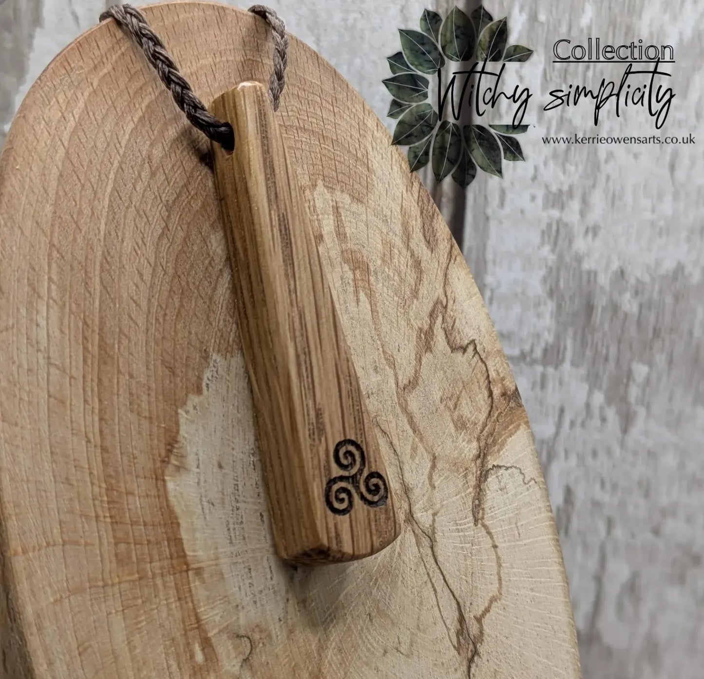 Whiskey Barrel Oak Teardrop laser printed triskele pendant.