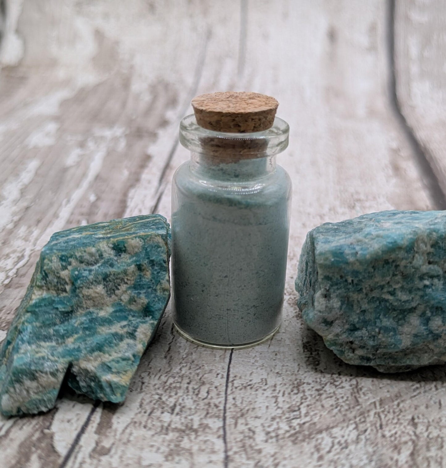 Unrefined powdered amazonite paint pigment.