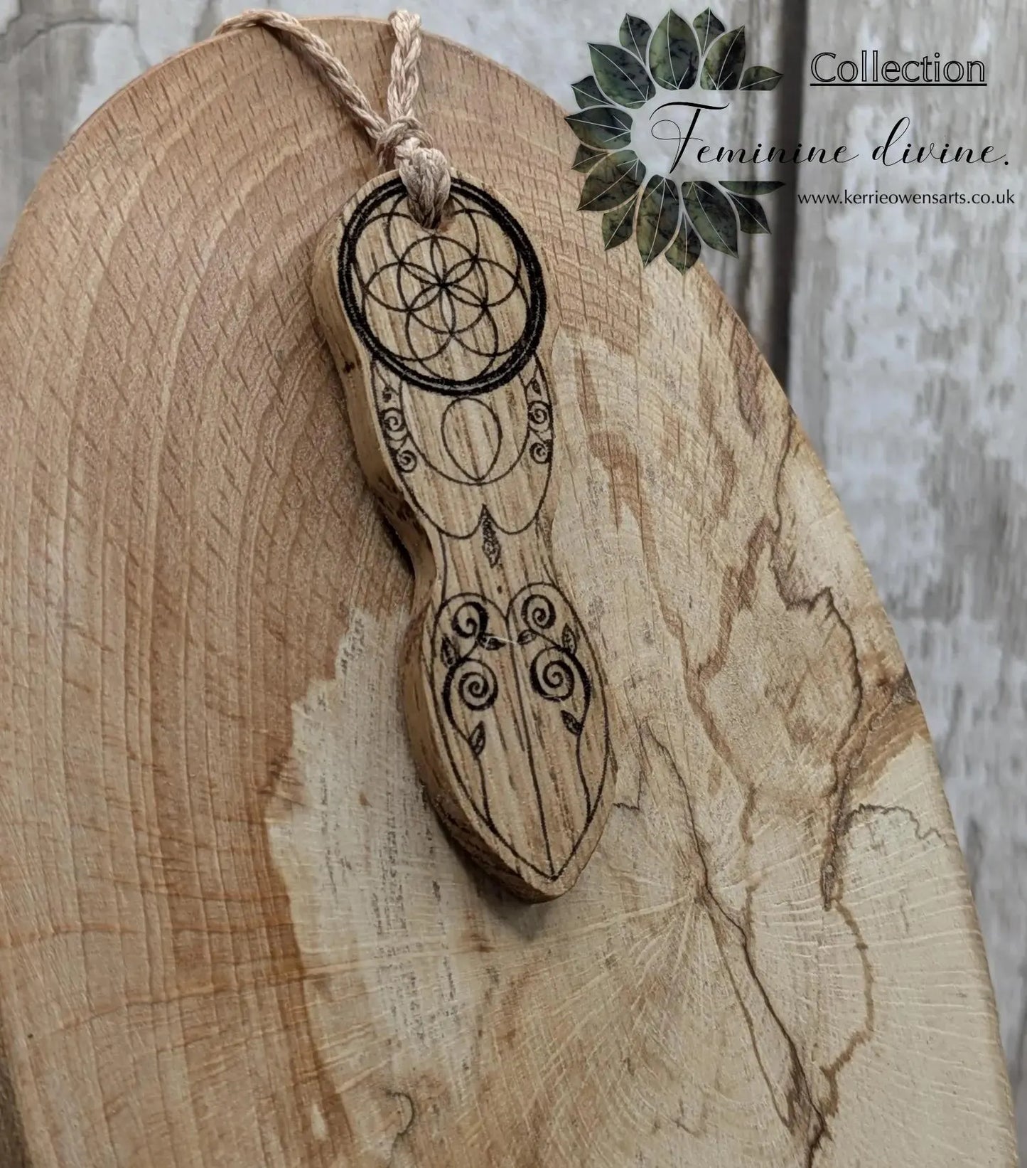 Sweet chestnut tattooed goddess laser printed pendant