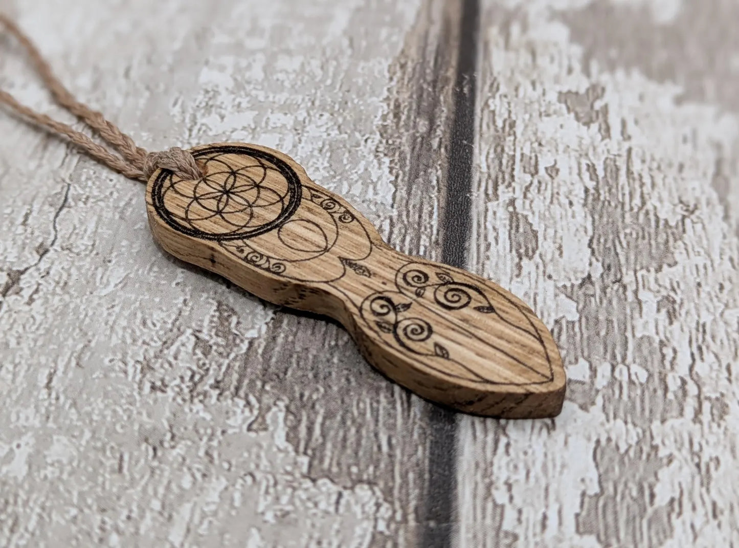 Sweet chestnut tattooed goddess laser printed pendant