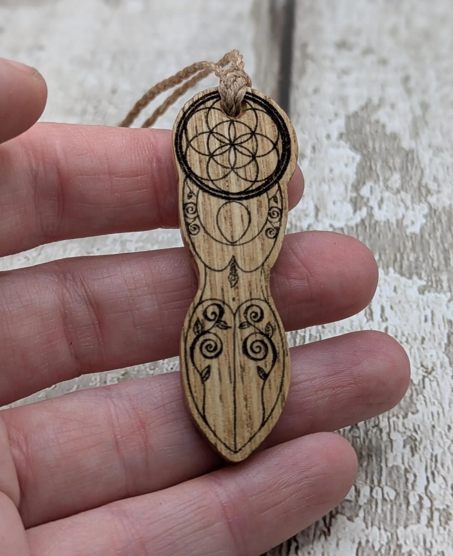 Sweet chestnut tattooed goddess laser printed pendant
