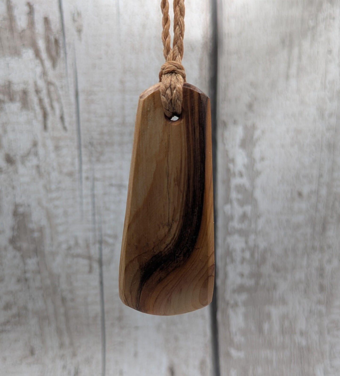 spalted yew wood Hei toki adze styled pendant - Handcrafted British jewellery, Māori inspired nature talisman, eco friendly.