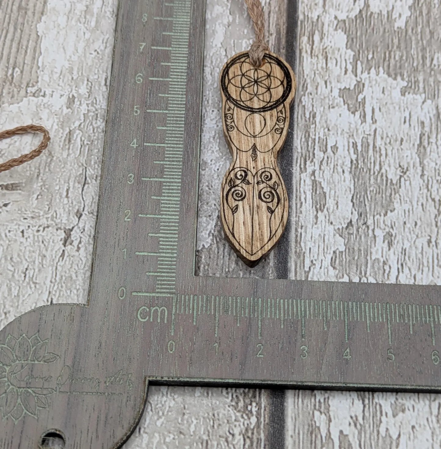 Sweet chestnut tattooed goddess laser printed pendant