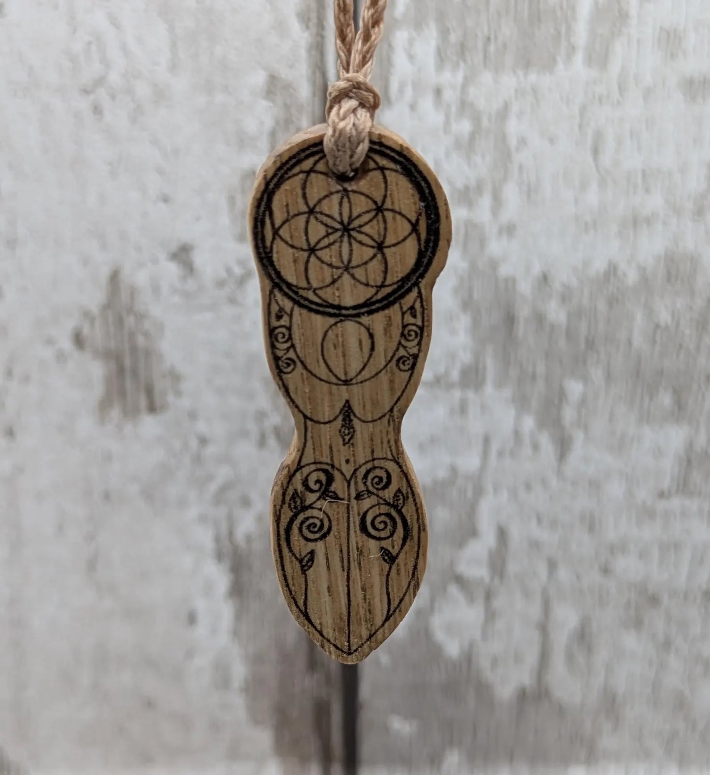 Sweet chestnut tattooed goddess laser printed pendant