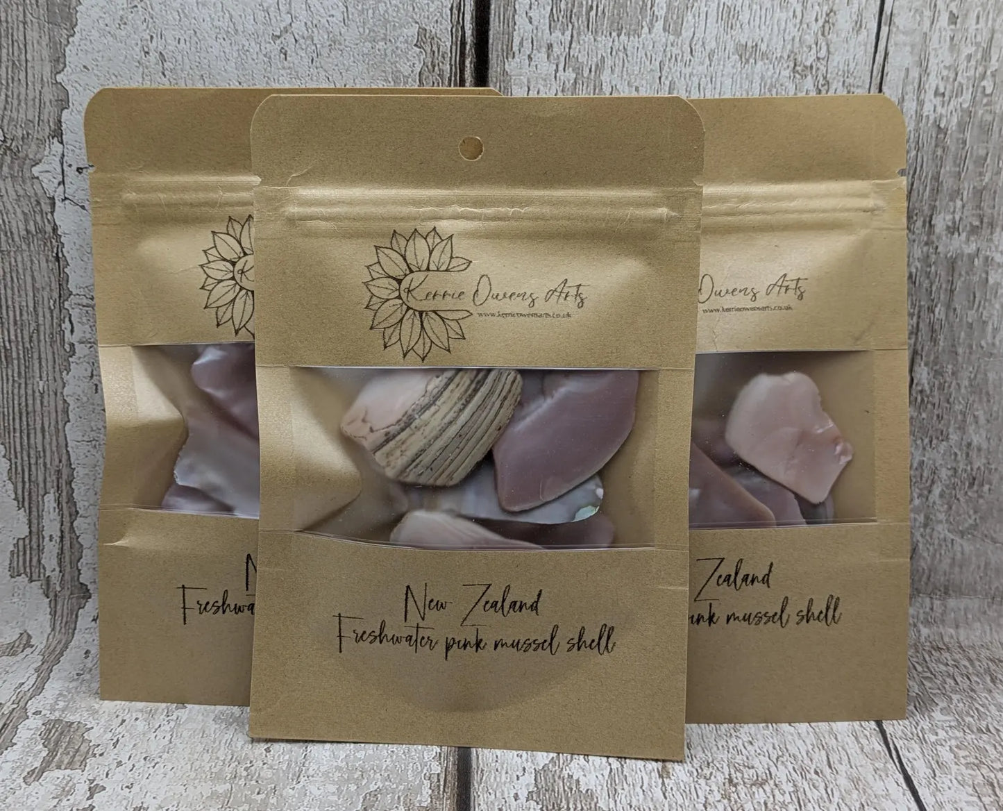 One pouch of New Zealand Pink Freshwater Mussel Shell Pieces – Natural Freeform Tumbled Shells for Craft, Inlay & Jewellery.