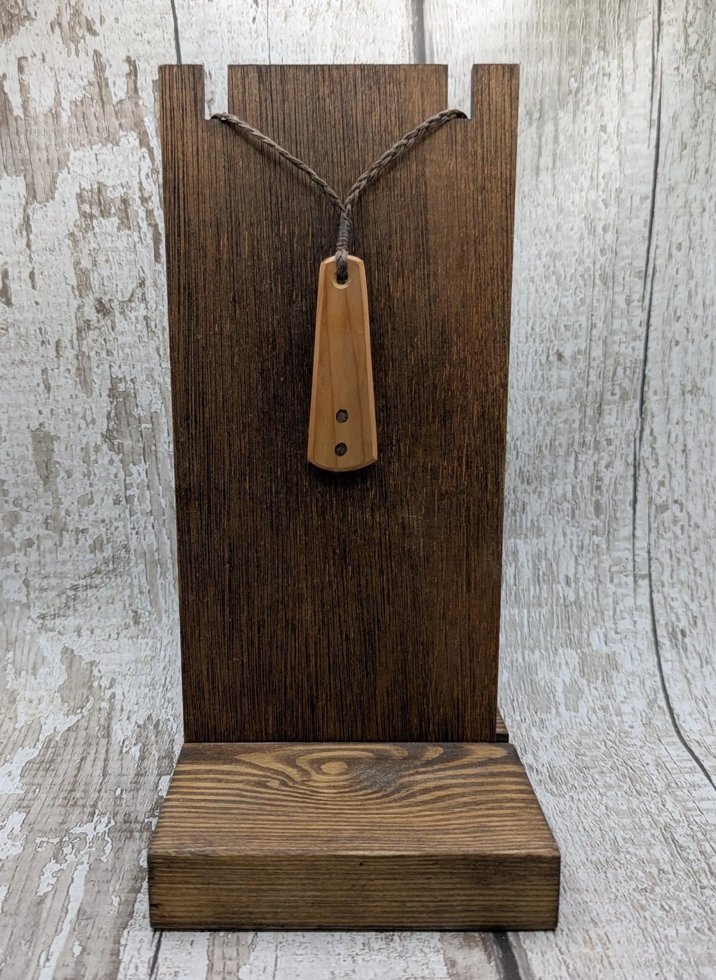 Yew Wood roimata drop pendant with Moldavite Inlay.