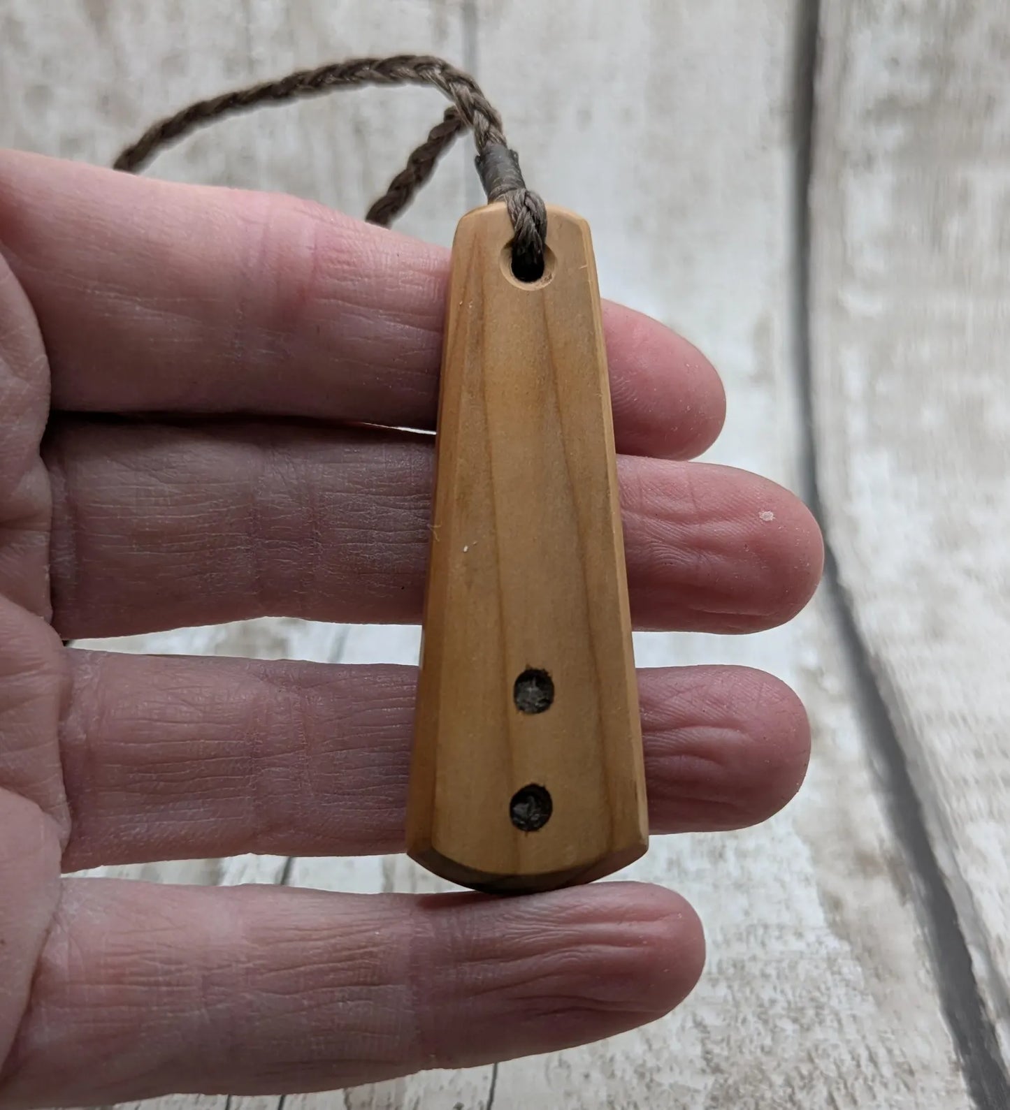 Yew Wood roimata drop pendant with Moldavite Inlay.