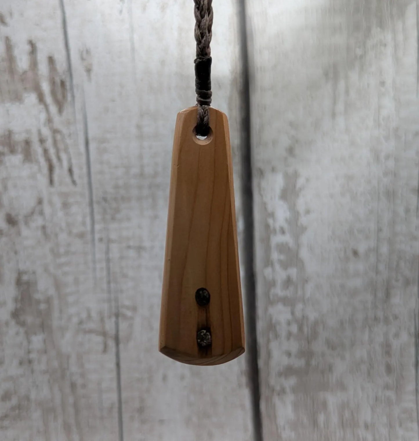 Yew Wood roimata drop pendant with Moldavite Inlay.