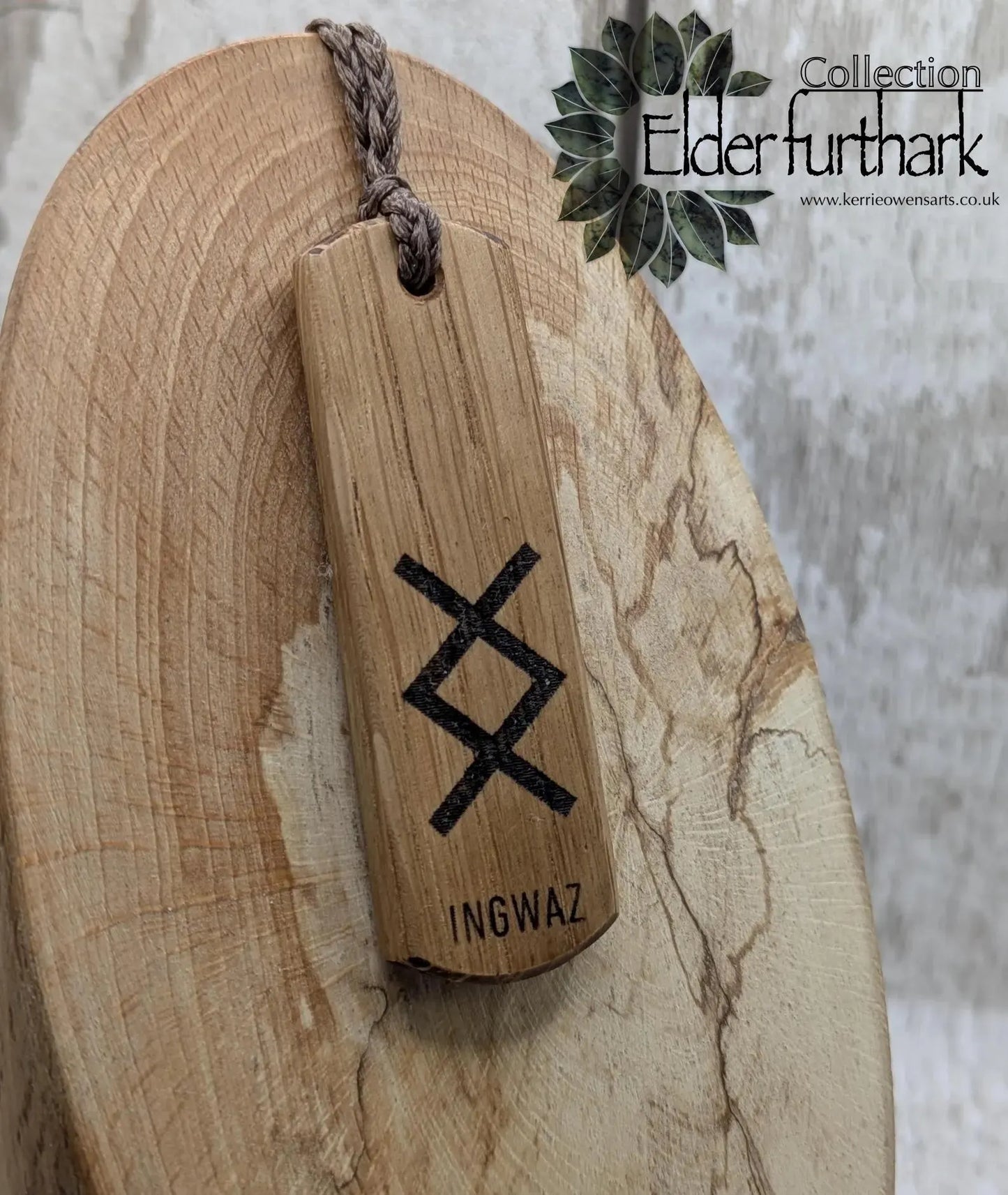 Oak wood laser printed ingwaz rune pendant