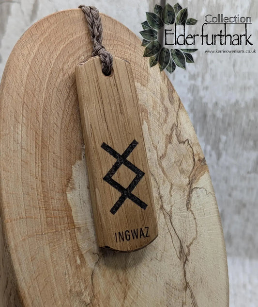 Oak wood laser printed ingwaz rune pendant
