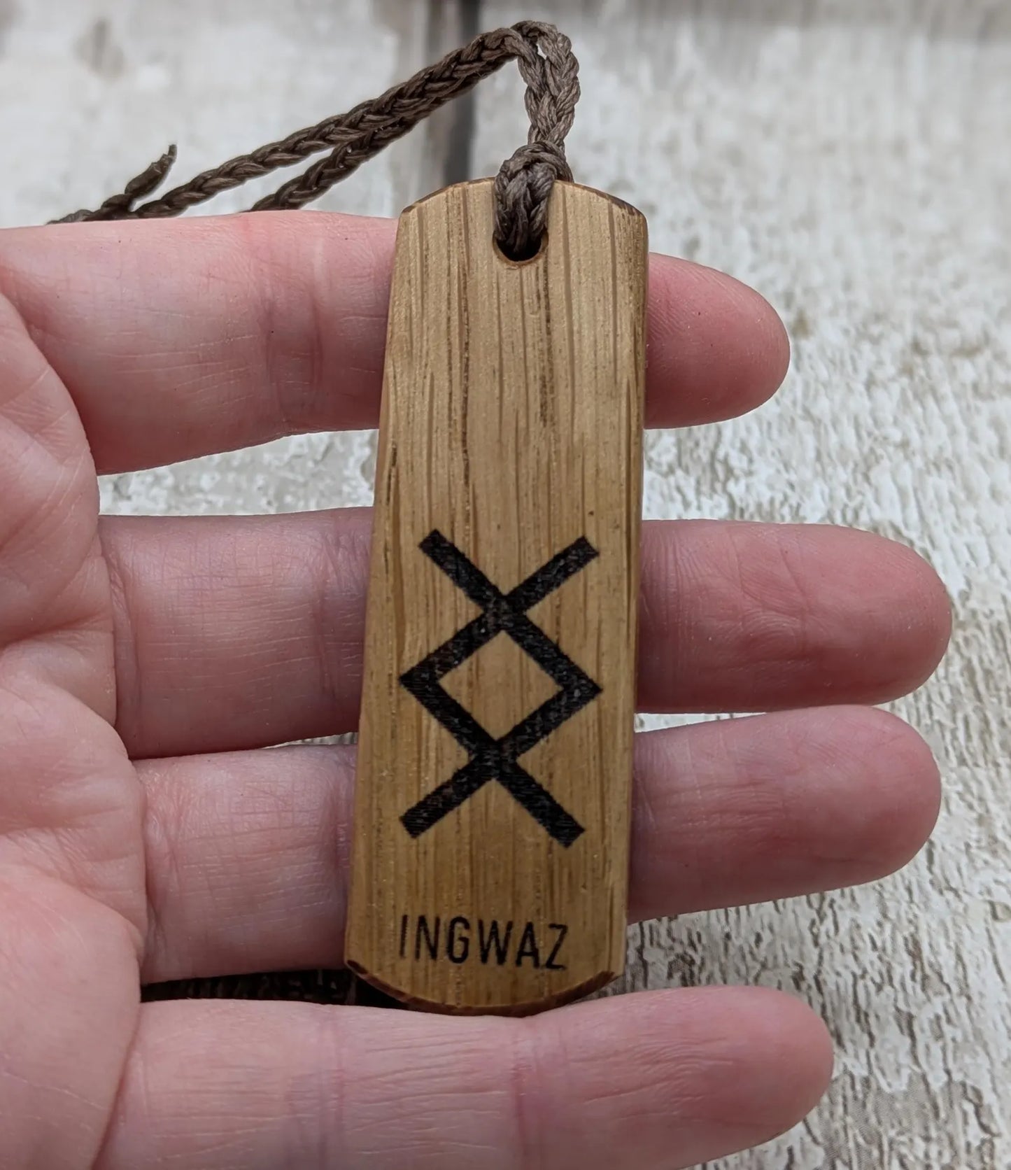 Oak wood laser printed ingwaz rune pendant