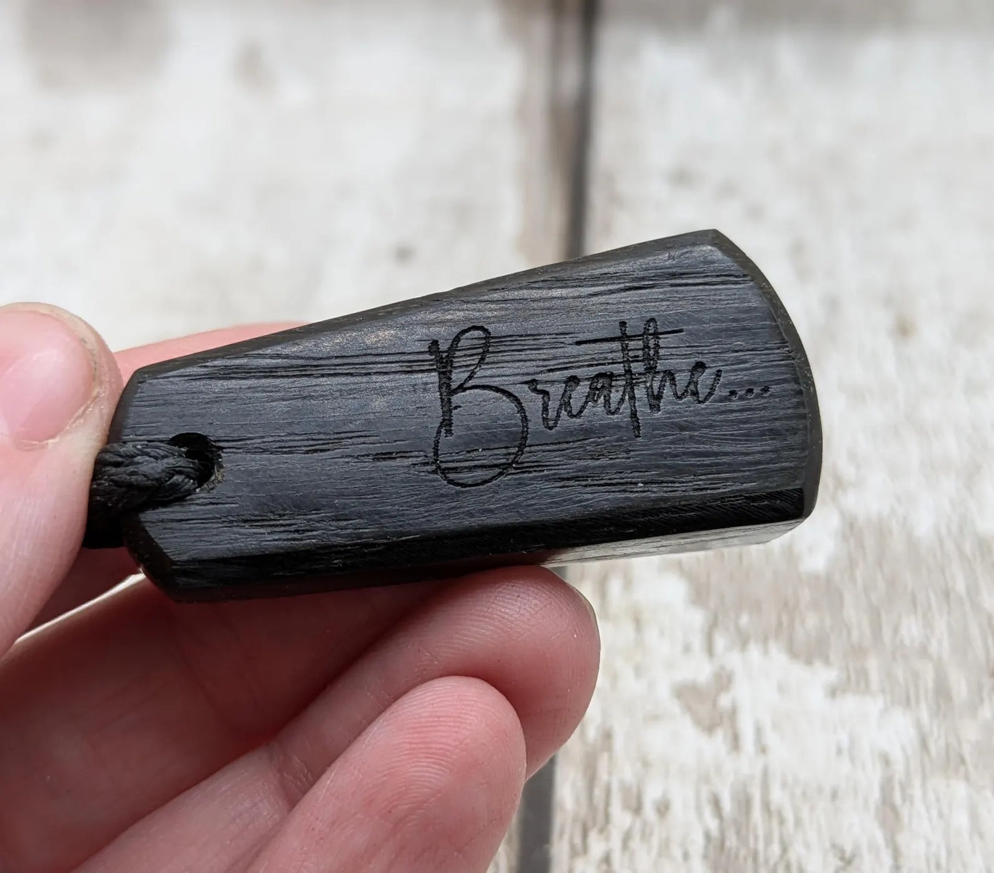 Fenland bog oak with laser printed breathe affirmation