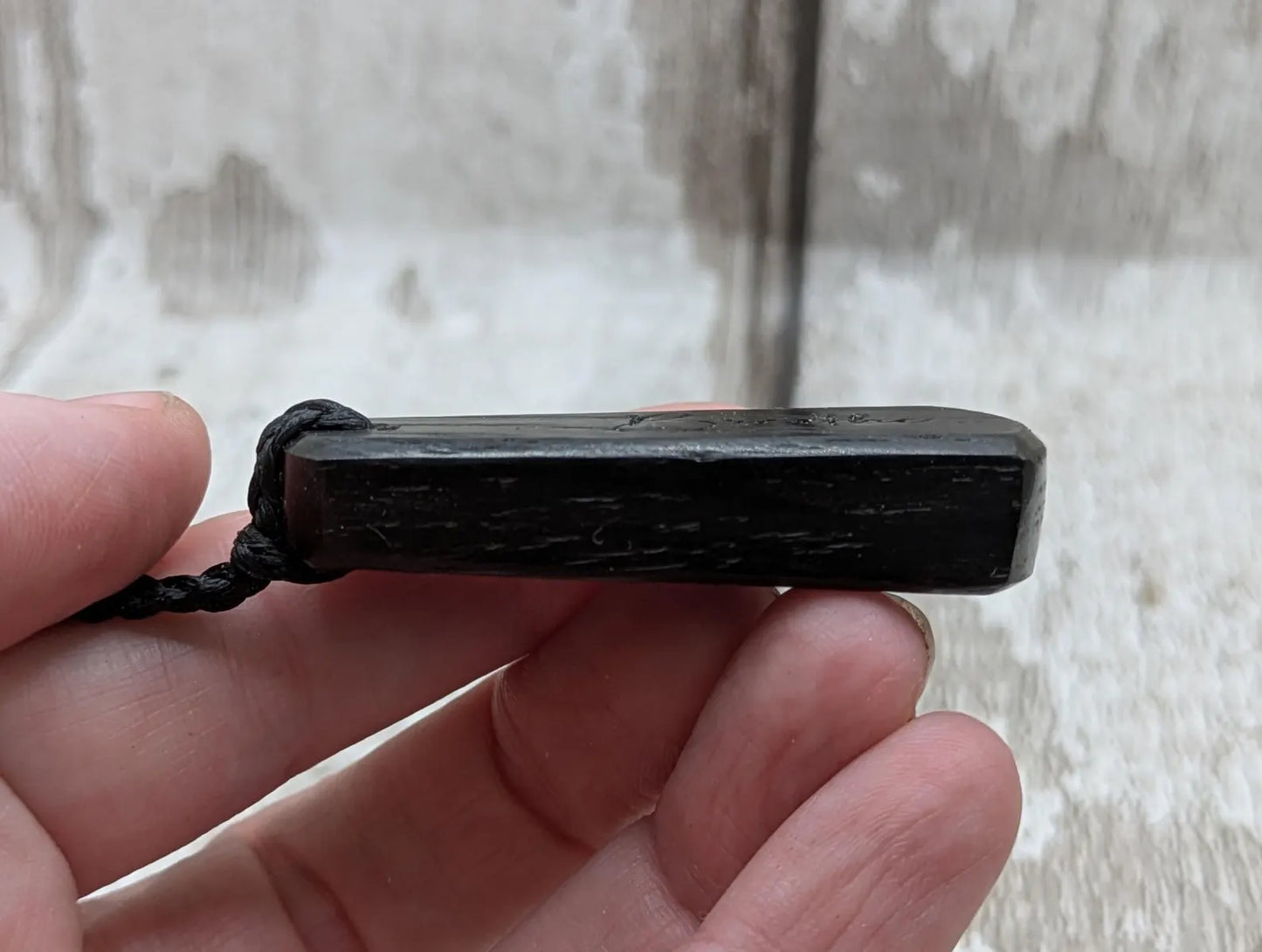 Fenland bog oak with laser printed breathe affirmation