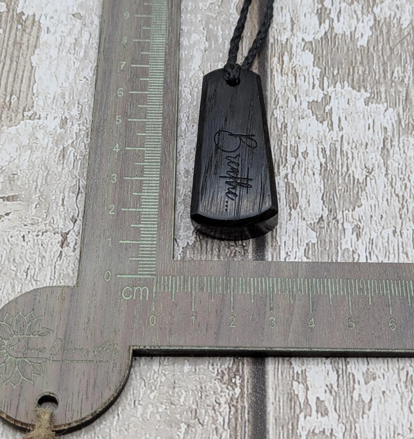 Fenland bog oak with laser printed breathe affirmation