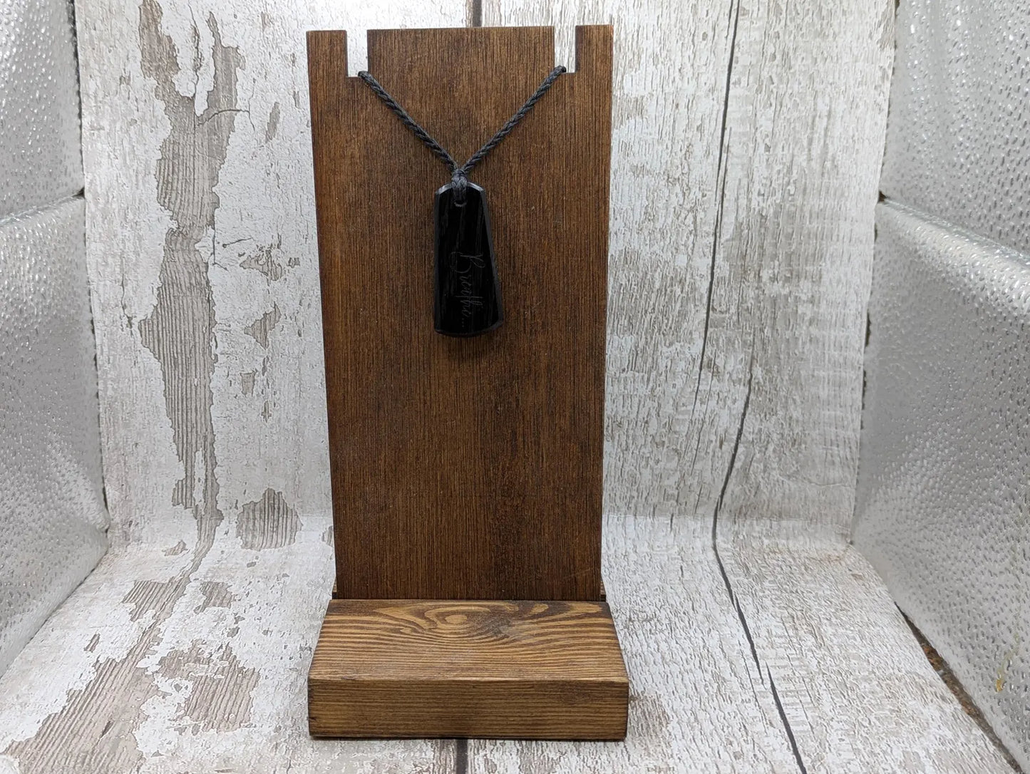 Fenland bog oak with laser printed breathe affirmation