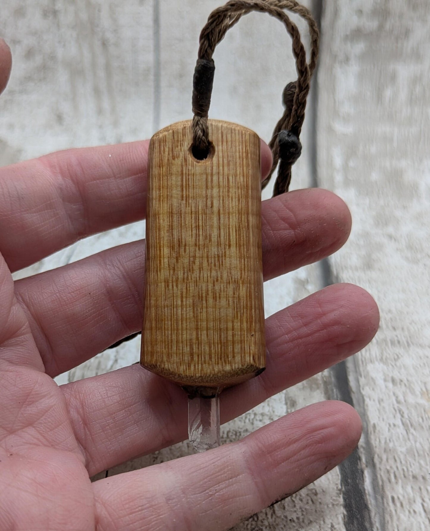 Swamp Kauri Codex Key Pendant – NZ Ancient Wood Wand with Pāua, Selenite and Hiddenite Inlay and Quartz Tip, Vibrational Energy Tool