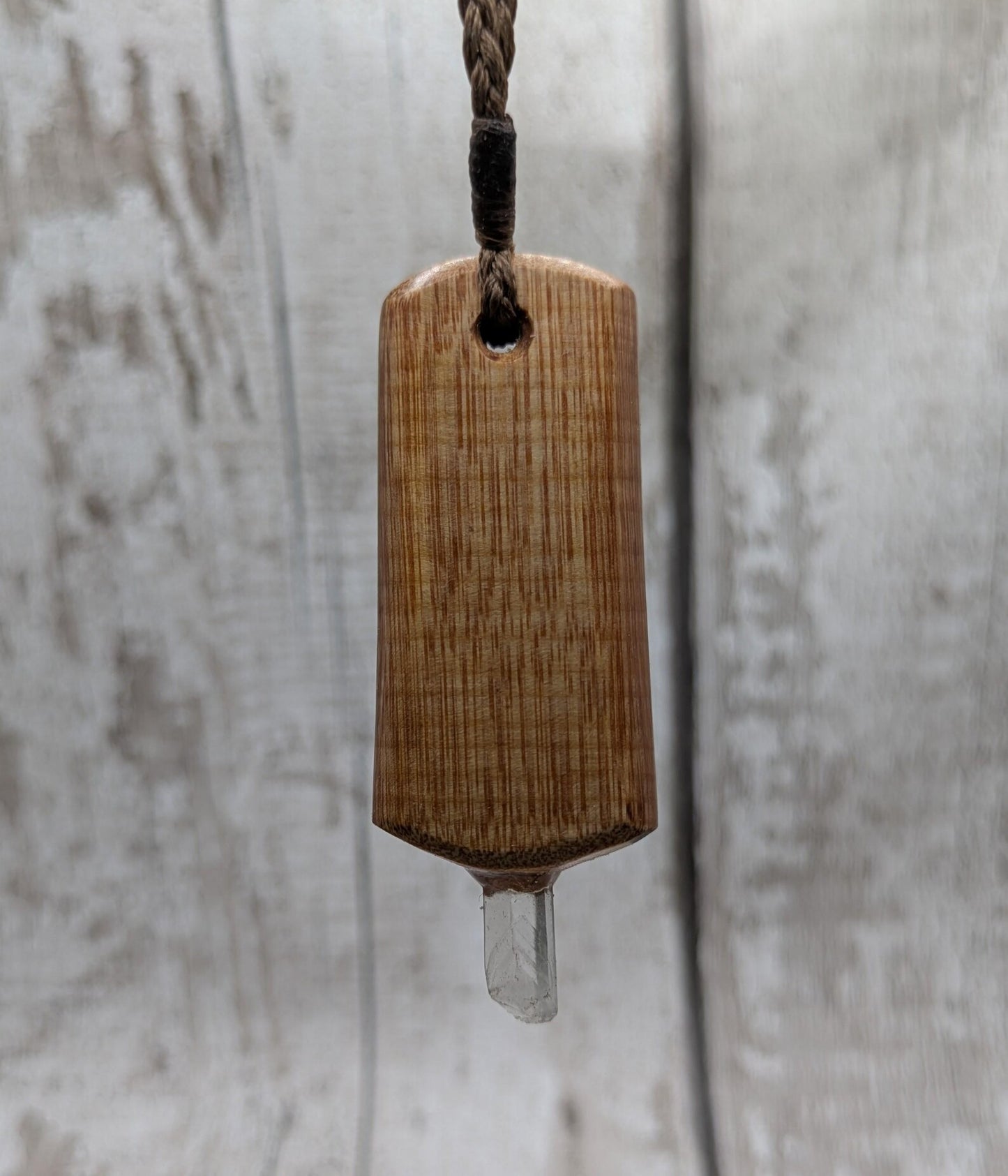 Swamp Kauri Codex Key Pendant – NZ Ancient Wood Wand with Pāua, Selenite and Hiddenite Inlay and Quartz Tip, Vibrational Energy Tool