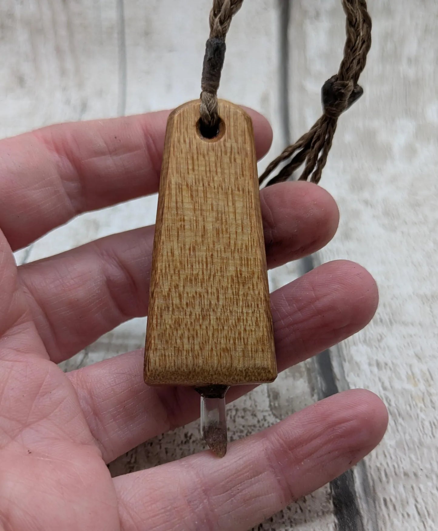 Swamp Kauri Synergy Key Pendant – NZ Ancient Wood Wand with Pounamu, Selenite, Hiddenite Inlay and Quartz Point, Vibrational Energy Tool