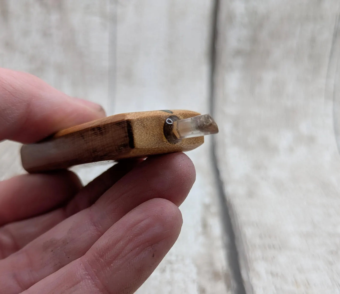 Swamp Kauri Synergy Key Pendant – NZ Ancient Wood Wand with Pounamu, Selenite, Hiddenite Inlay and Quartz Point, Vibrational Energy Tool