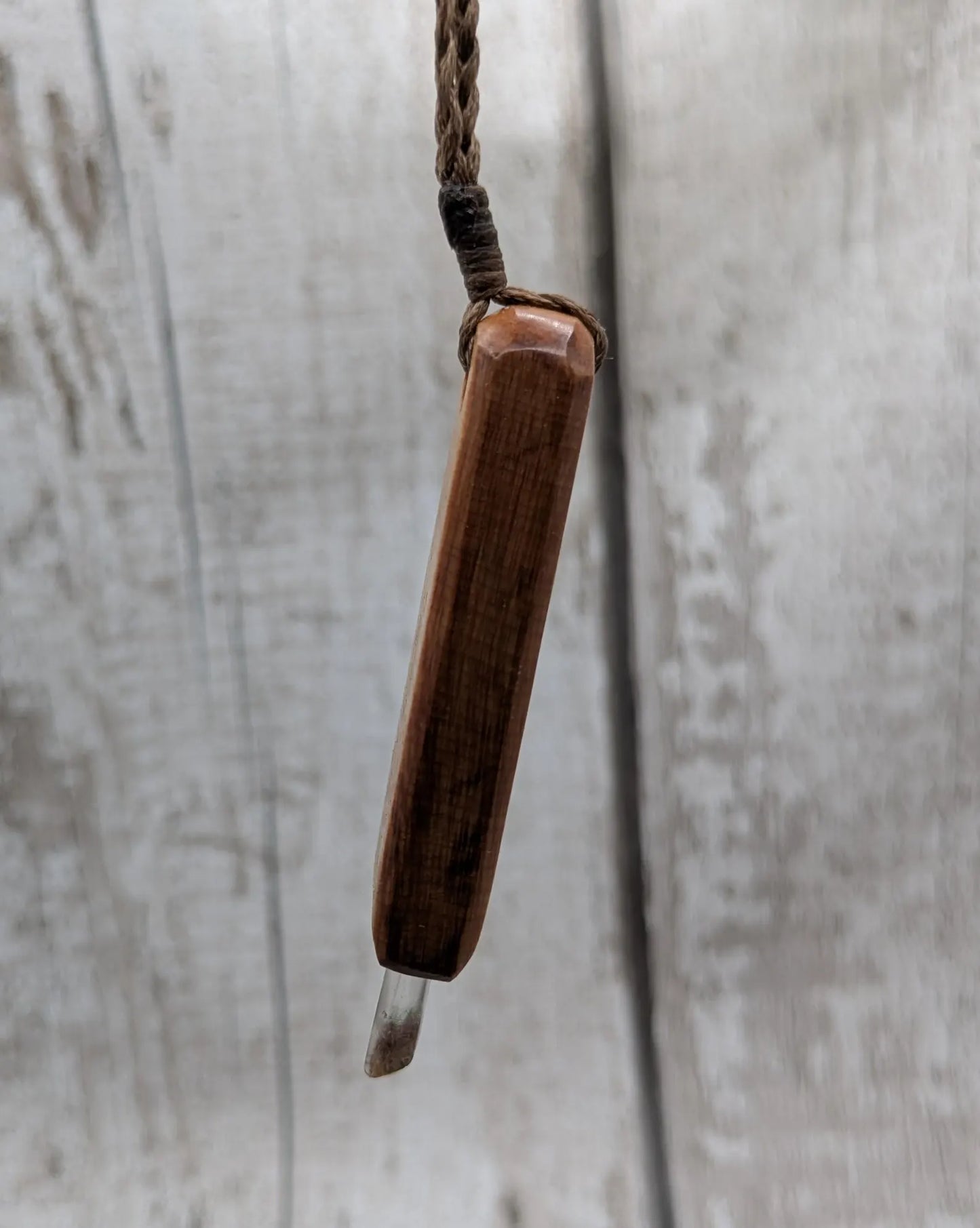 Swamp Kauri Synergy Key Pendant – NZ Ancient Wood Wand with Pounamu, Selenite, Hiddenite Inlay and Quartz Point, Vibrational Energy Tool