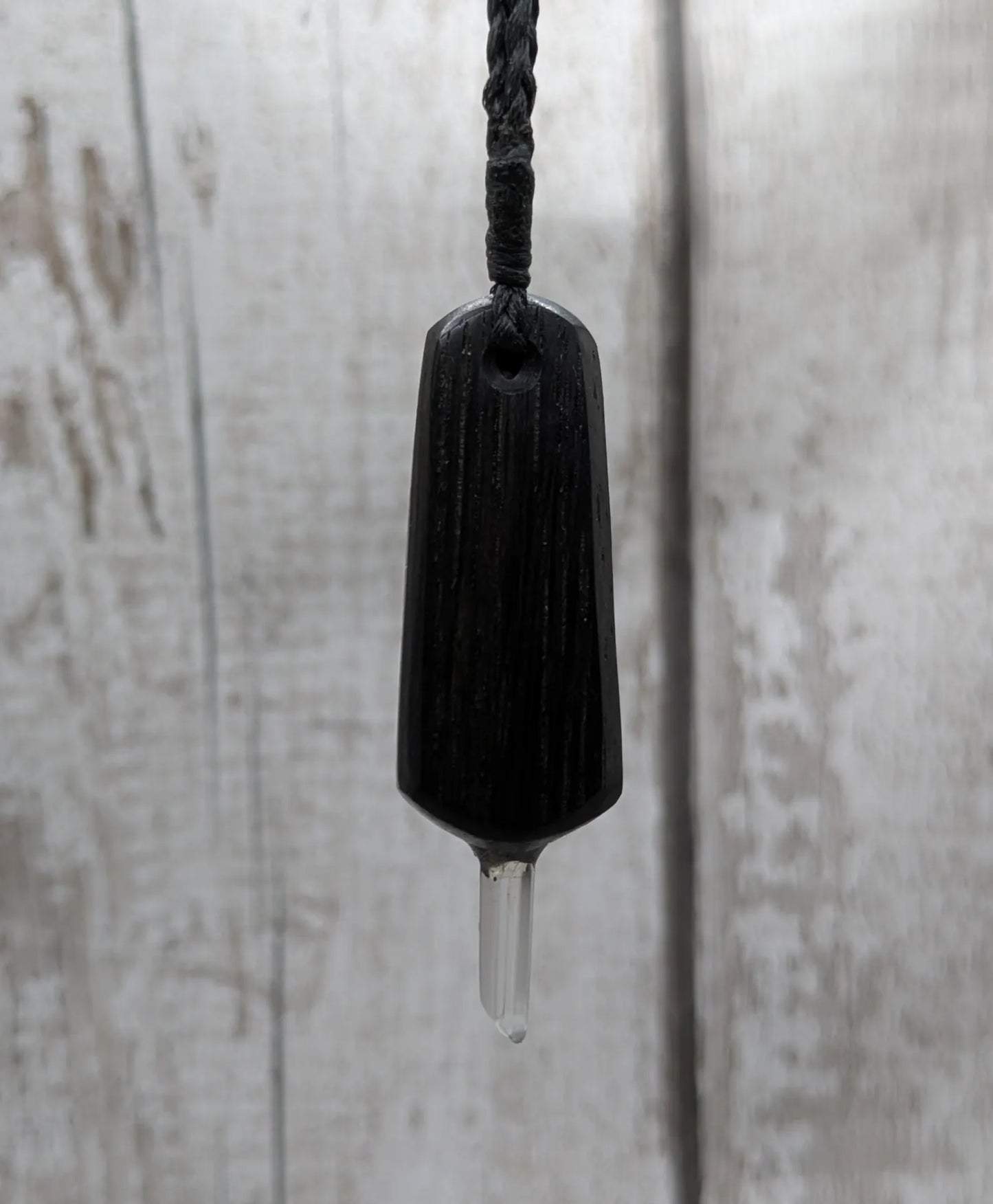 Fenland Bog Oak Synergy Key Pendant – Moldavite, Sterling Silver, Copper, Bronze, Iron Pyrite & Quartz Point – Elemental transformation Wand