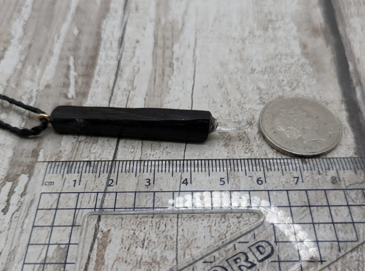 Fenland Bog Oak & Hiddenite Mini Wand Pendant – High Vibrational Energy Tool, Grounding and Transformational Stone for Spiritual Growth.
