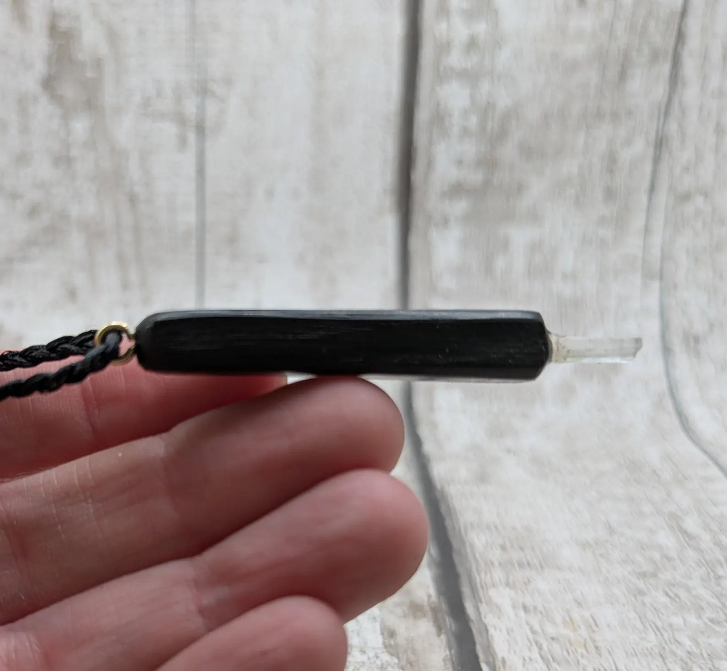Fenland Bog Oak & Quartz Crystal Mini Wand Pendant. Grounding Healing Wand, Natural Crystal Energy Tool, Spiritual Healing Transformation