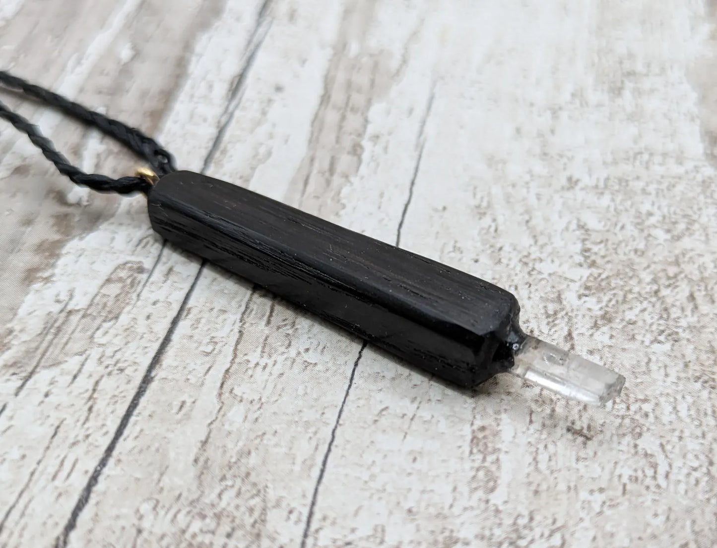 Fenland Bog Oak & Quartz Crystal Mini Wand Pendant. Grounding Healing Wand, Natural Crystal Energy Tool, Spiritual Healing Transformation