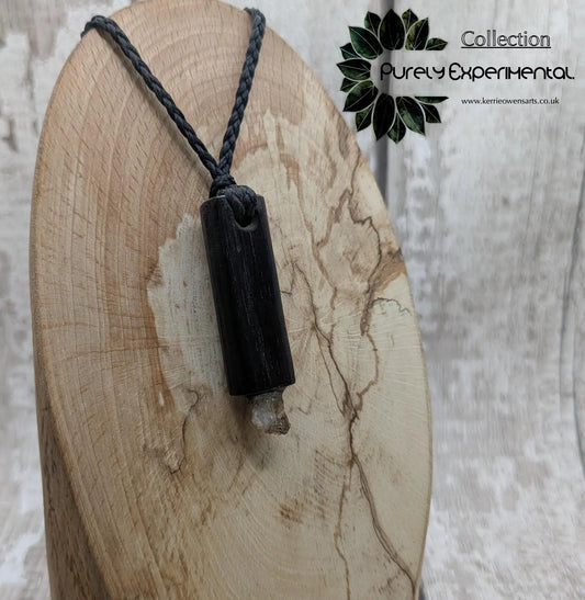 Fenland Bog Oak Mini Wand Pendant with Citrine Crystal - Handcrafted Wooden Pendant, UV Resin Inlay, Natural Healing Jewellery, Unique Gift