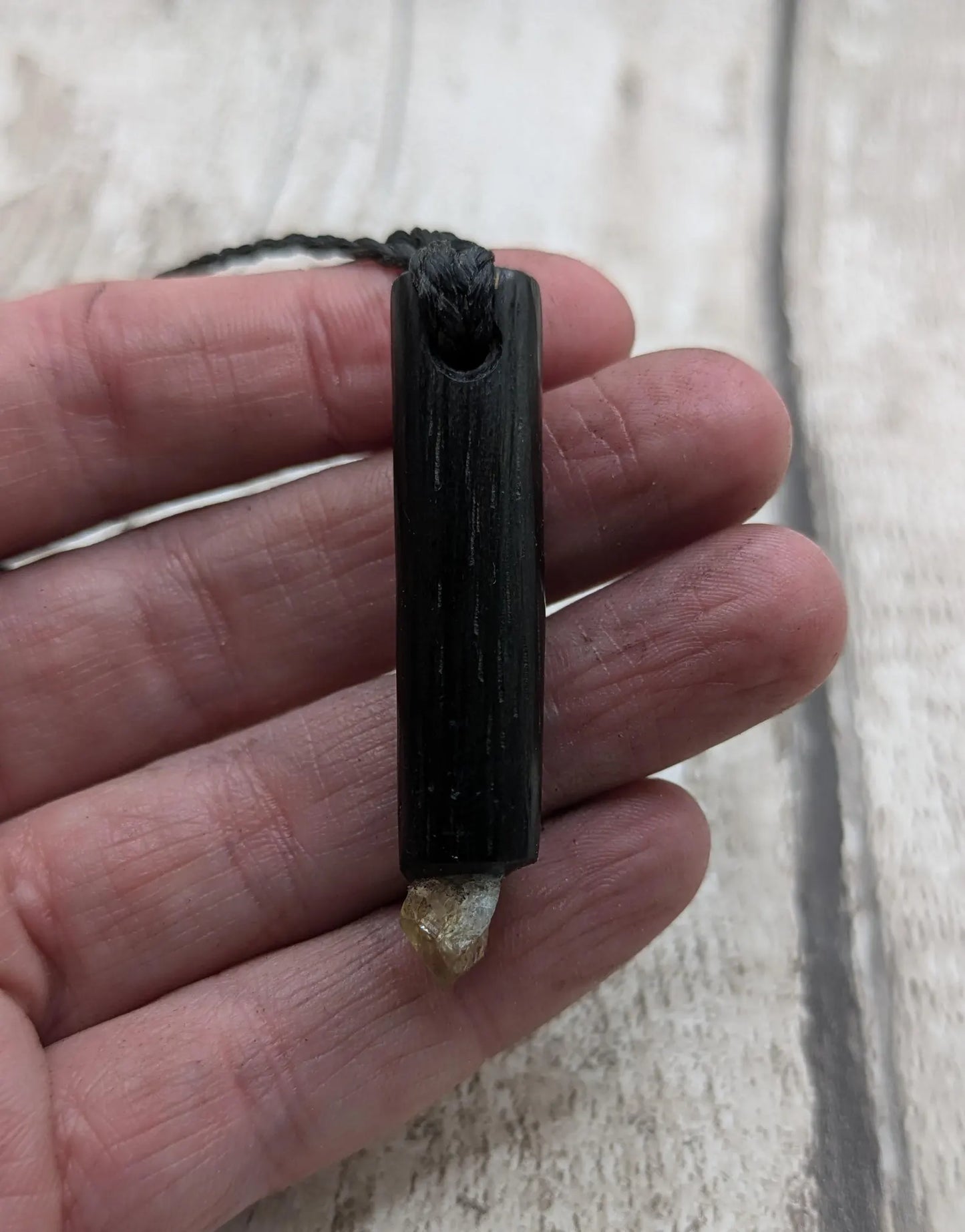 Fenland Bog Oak Mini Wand Pendant with Citrine Crystal - Handcrafted Wooden Pendant, UV Resin Inlay, Natural Healing Jewellery, Unique Gift