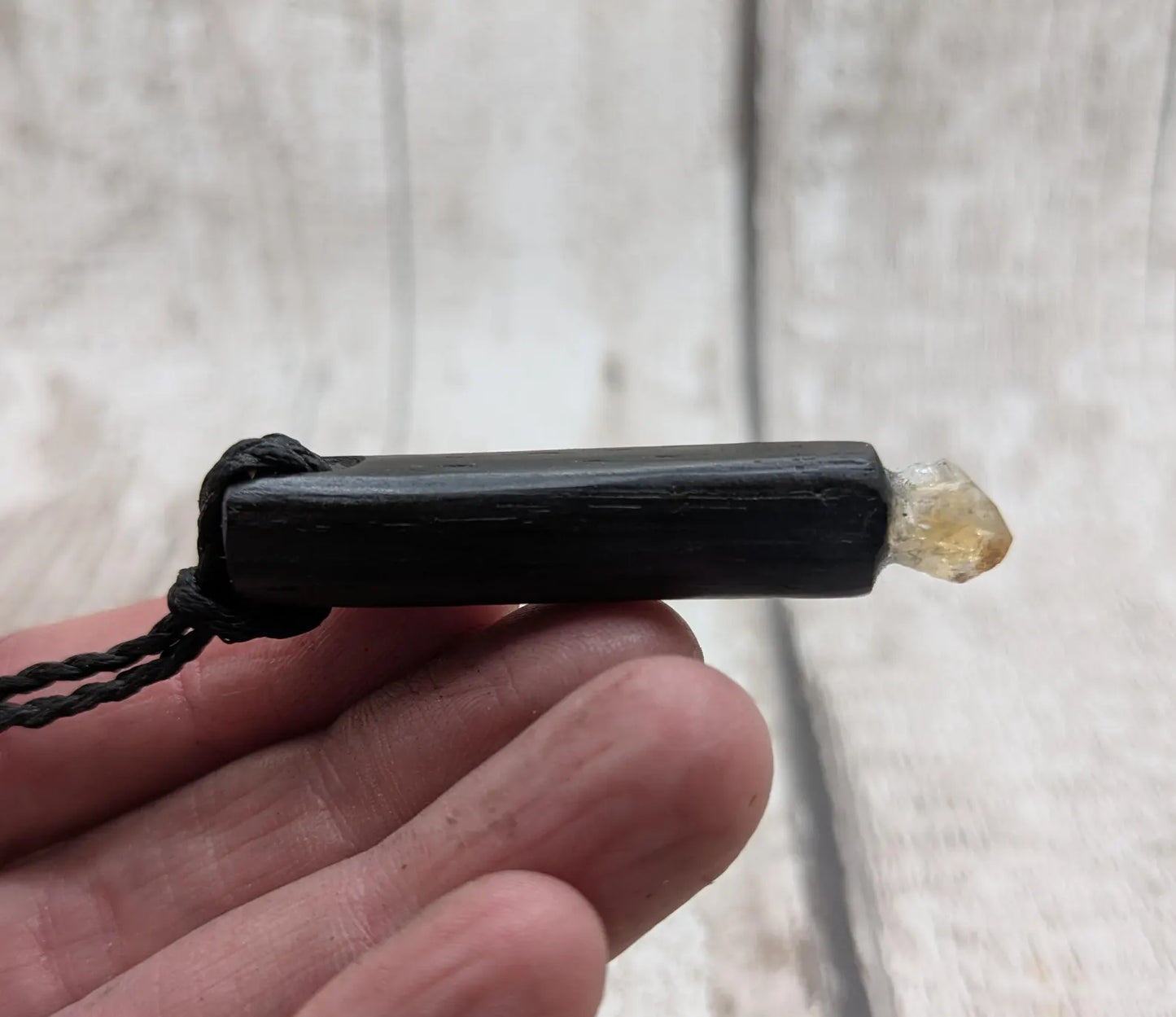 Fenland Bog Oak Mini Wand Pendant with Citrine Crystal - Handcrafted Wooden Pendant, UV Resin Inlay, Natural Healing Jewellery, Unique Gift